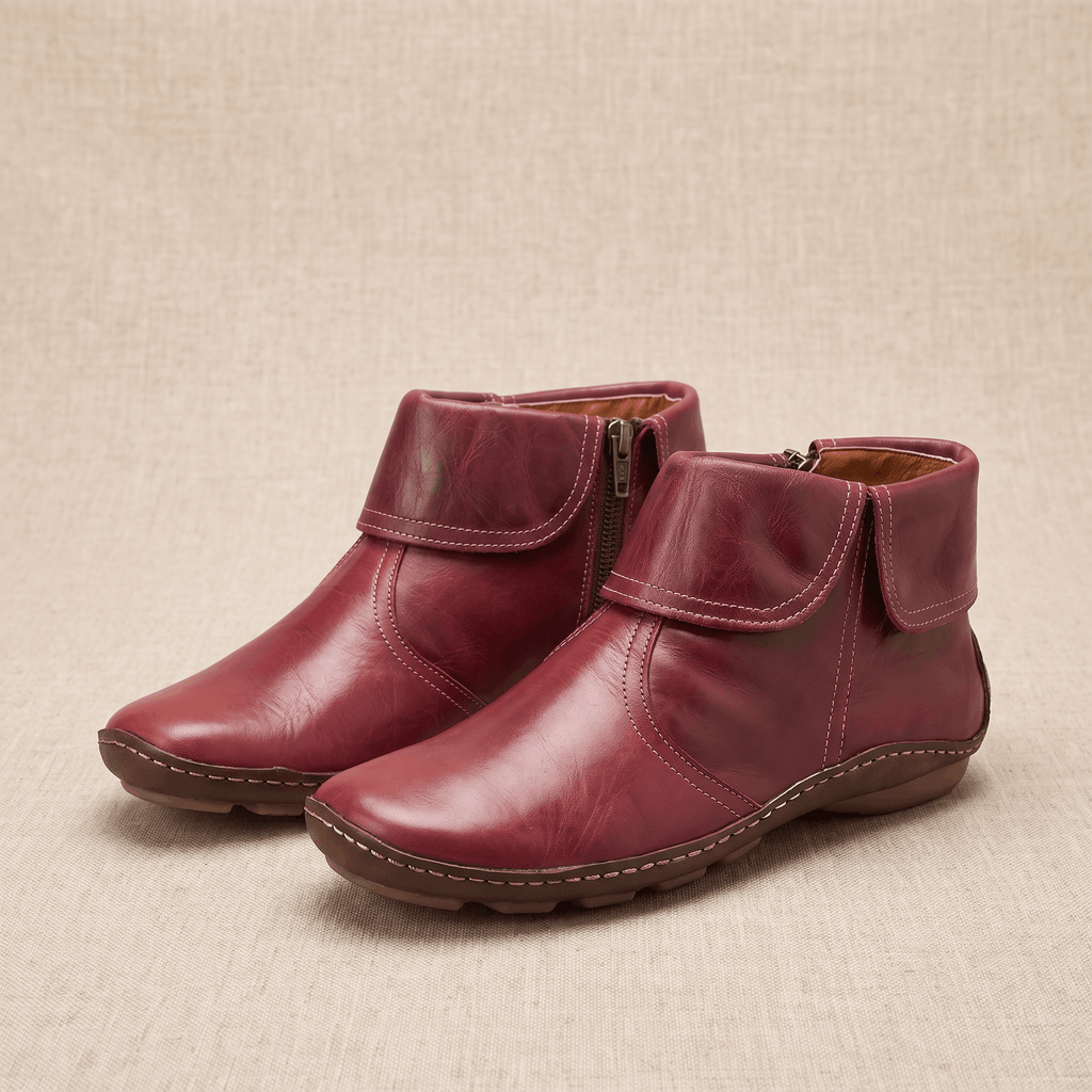 Harper Leather Ankle Boots – Arch Support Waterproof Side-Zip Flat Boots