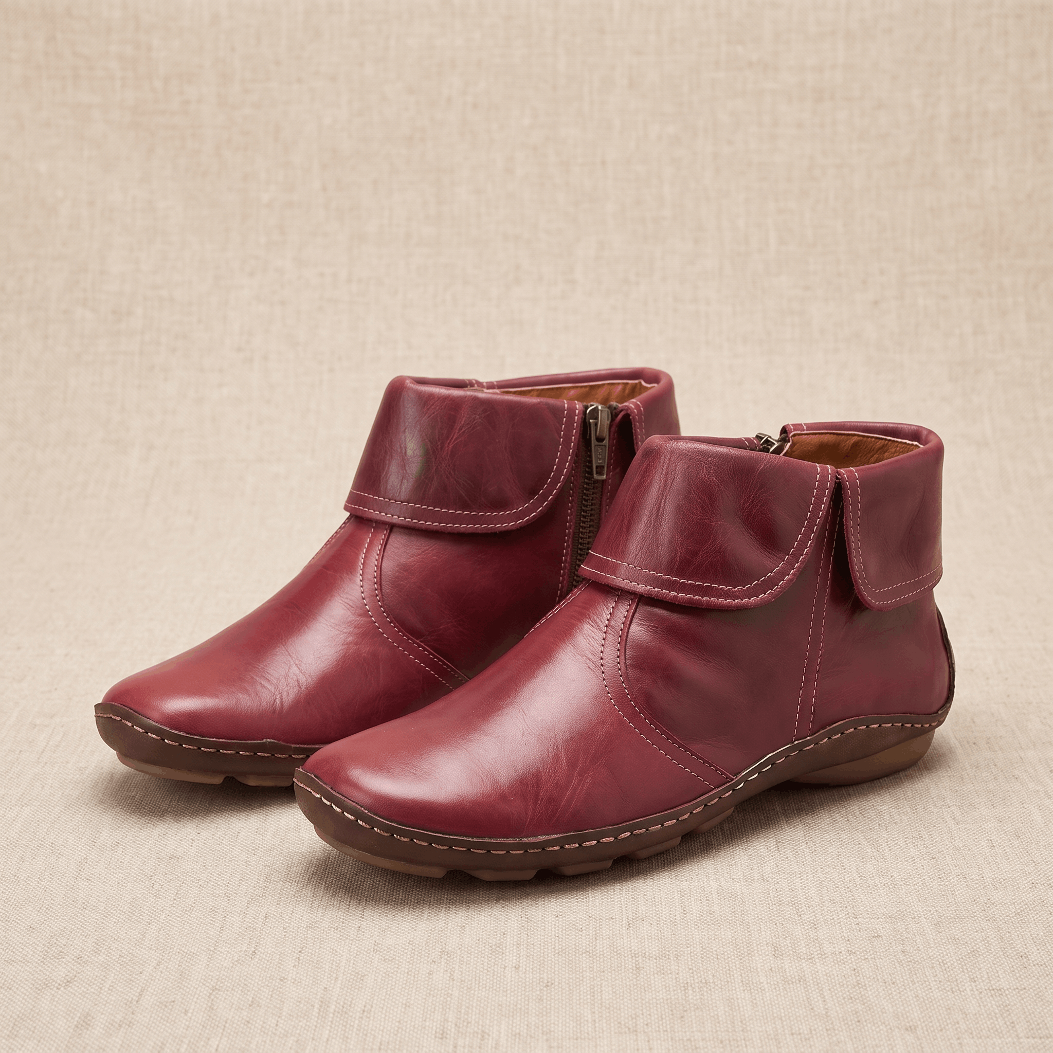 Harper Leather Ankle Boots – Arch Support Waterproof Side-Zip Flat Boots