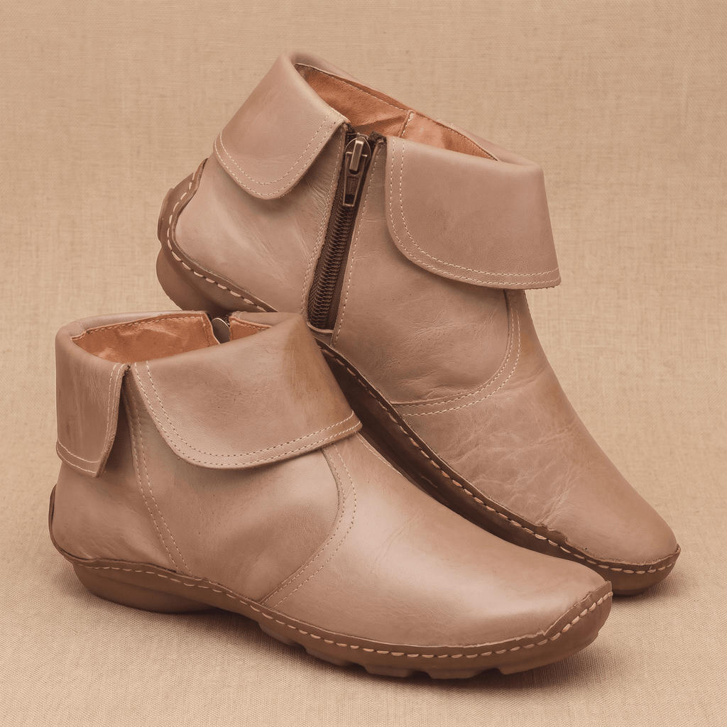 Harper Leather Ankle Boots – Arch Support Waterproof Side-Zip Flat Boots