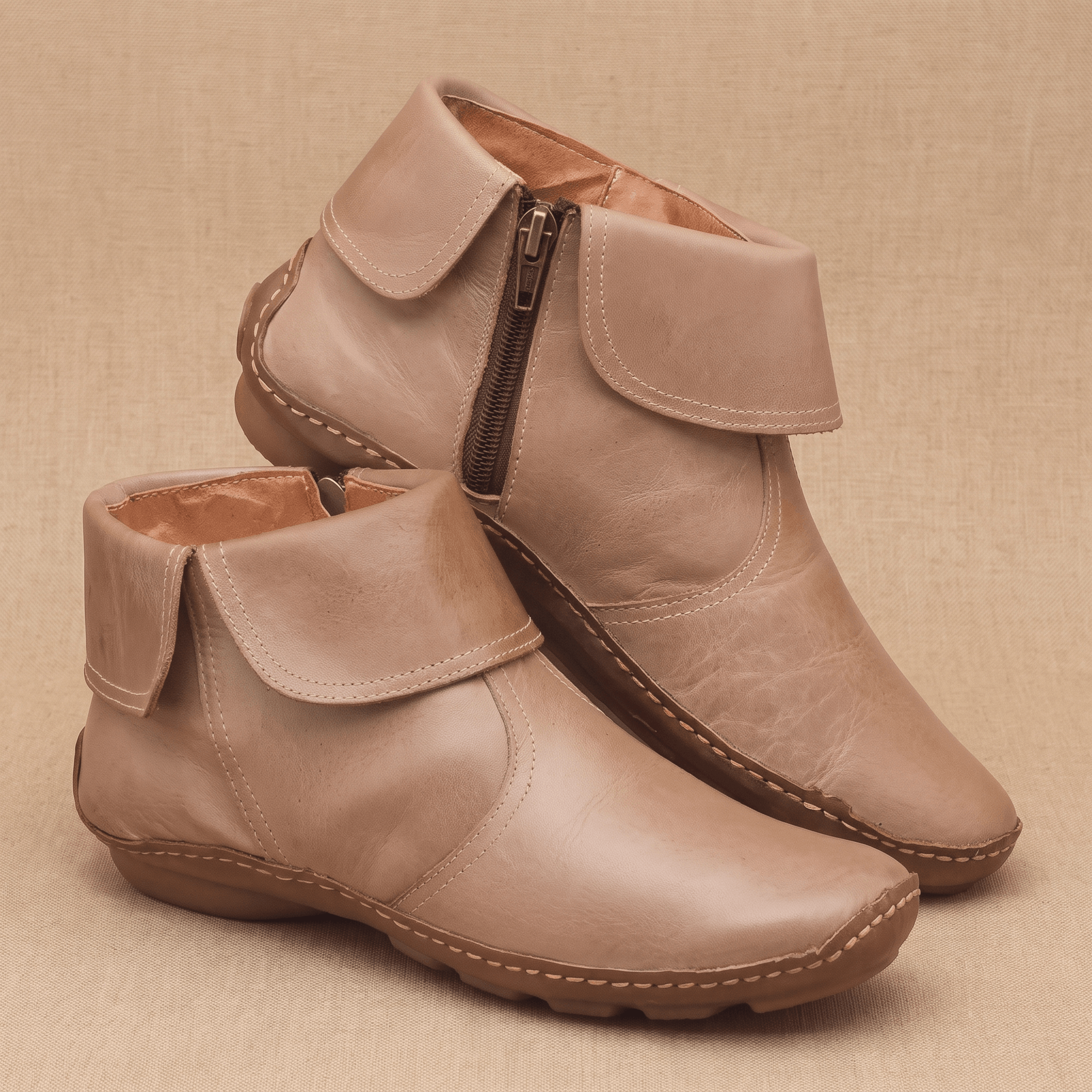 Harper Leather Ankle Boots – Arch Support Waterproof Side-Zip Flat Boots