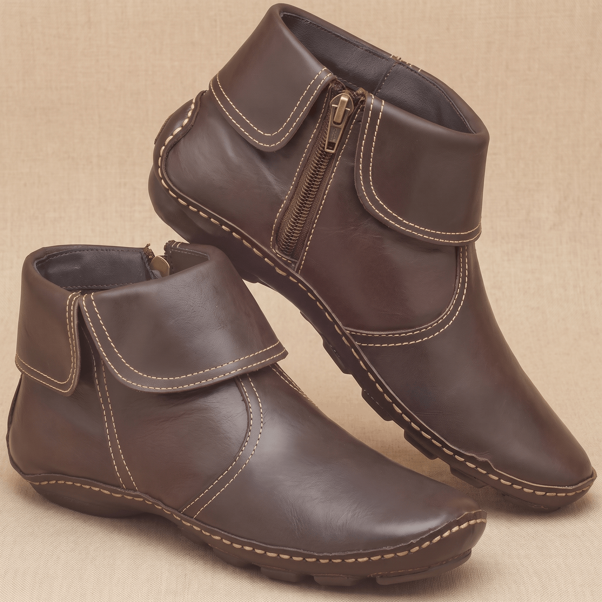 Harper Leather Ankle Boots – Arch Support Waterproof Side-Zip Flat Boots