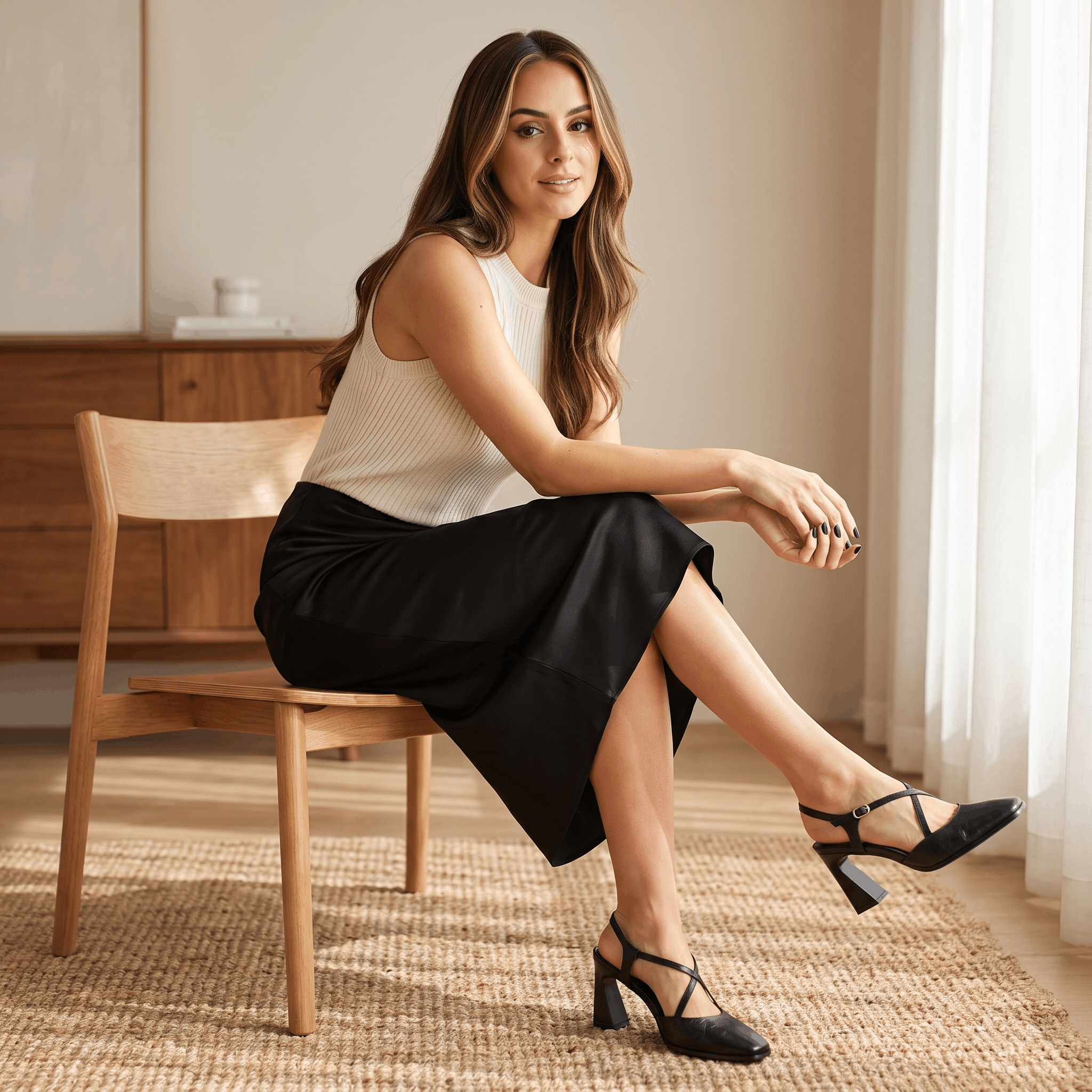 Bella Leather Slingback Heels – Cross-Strap Block Heel Pointed-Toe Pumps