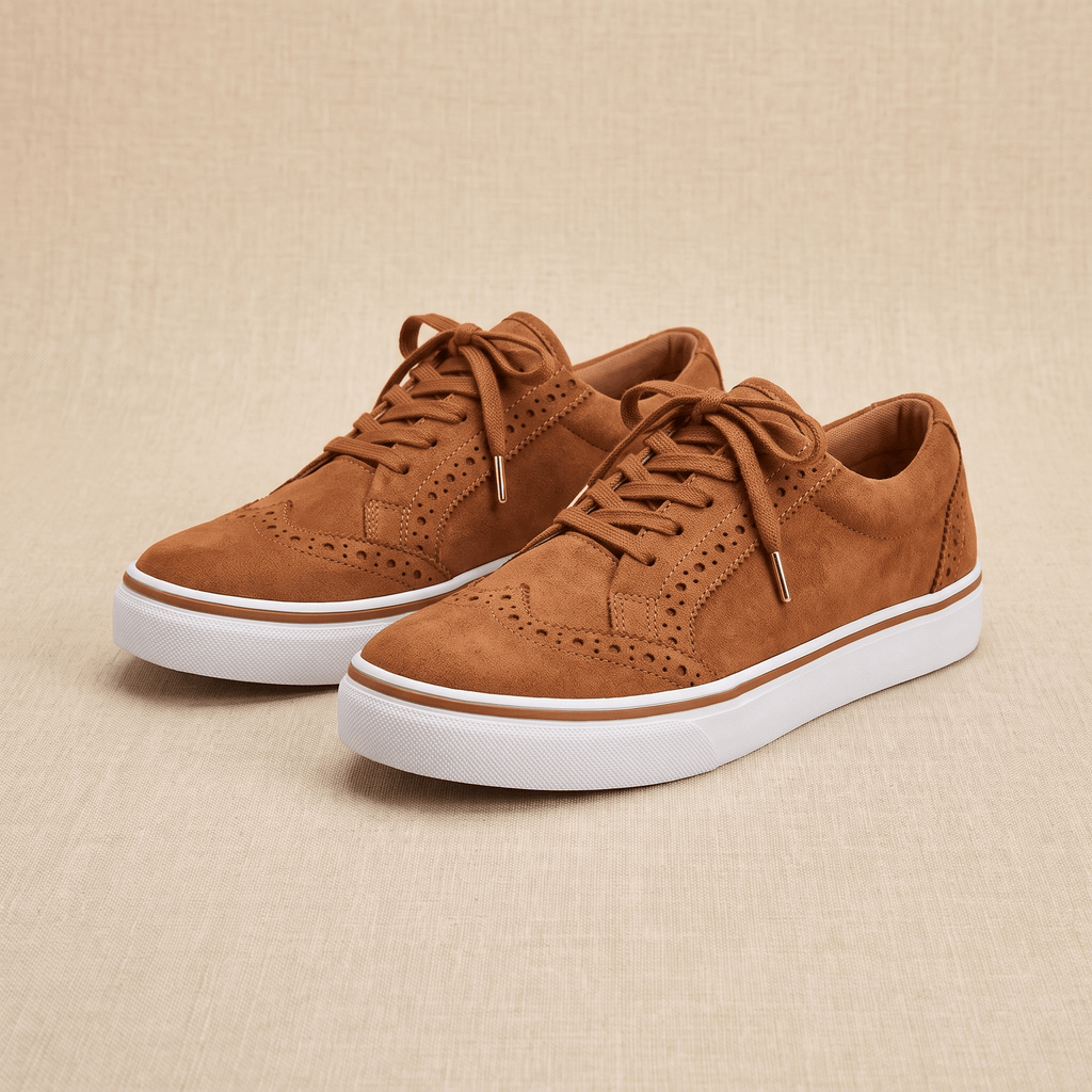 Tamara Suede Platform Sneakers – Brogue Perforated Lace-Up Casual Trainers