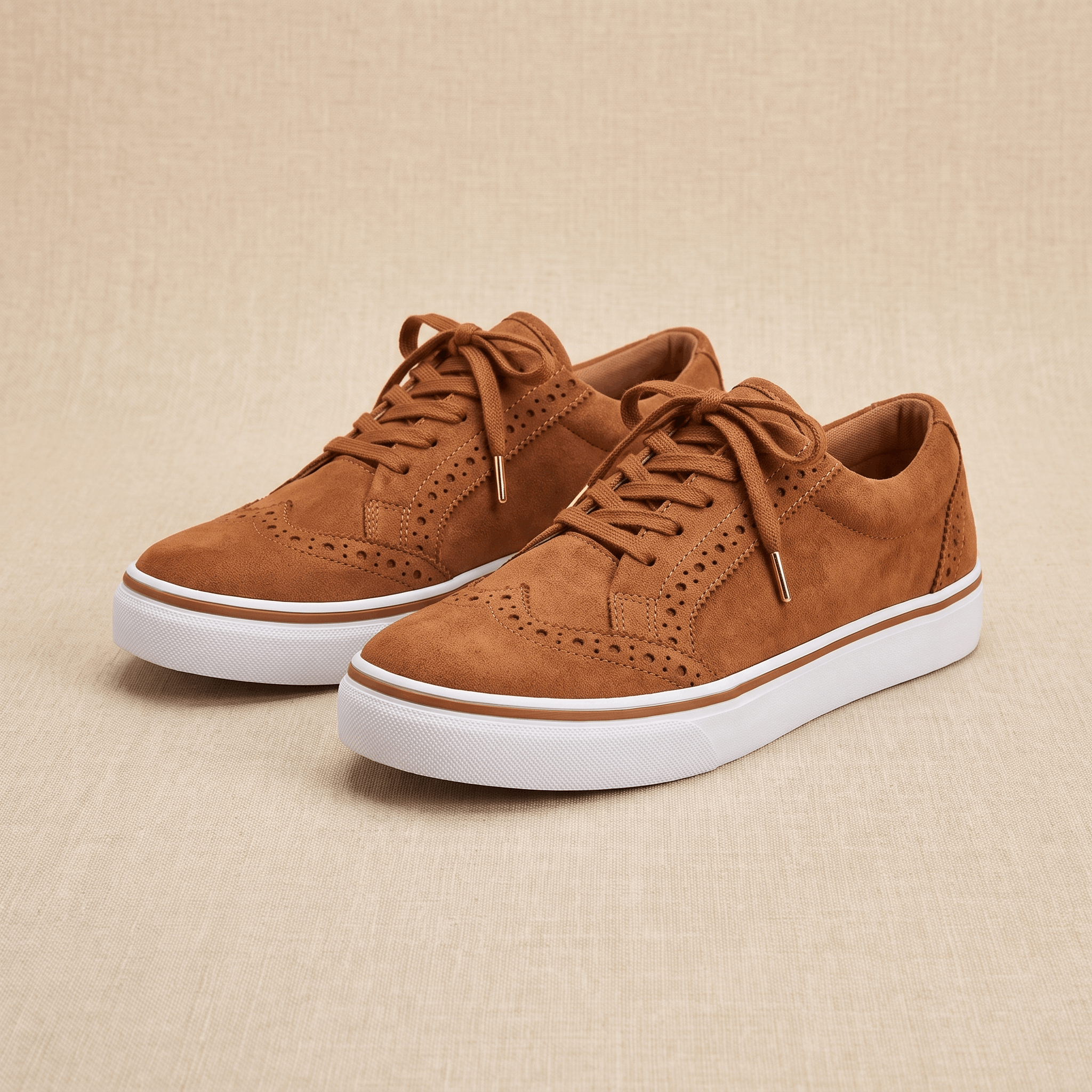 Tamara Suede Platform Sneakers – Brogue Perforated Lace-Up Casual Trainers