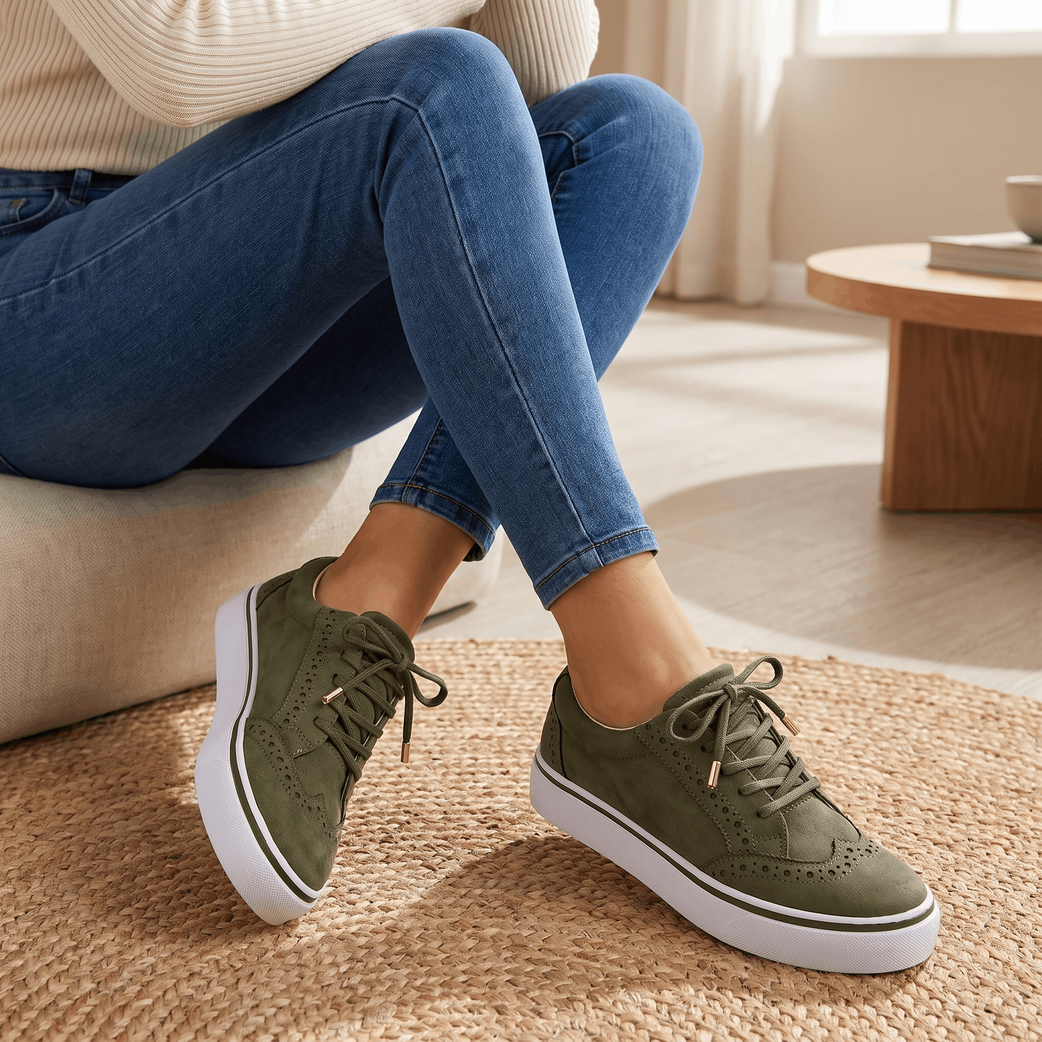 Tamara Suede Platform Sneakers – Brogue Perforated Lace-Up Casual Trainers