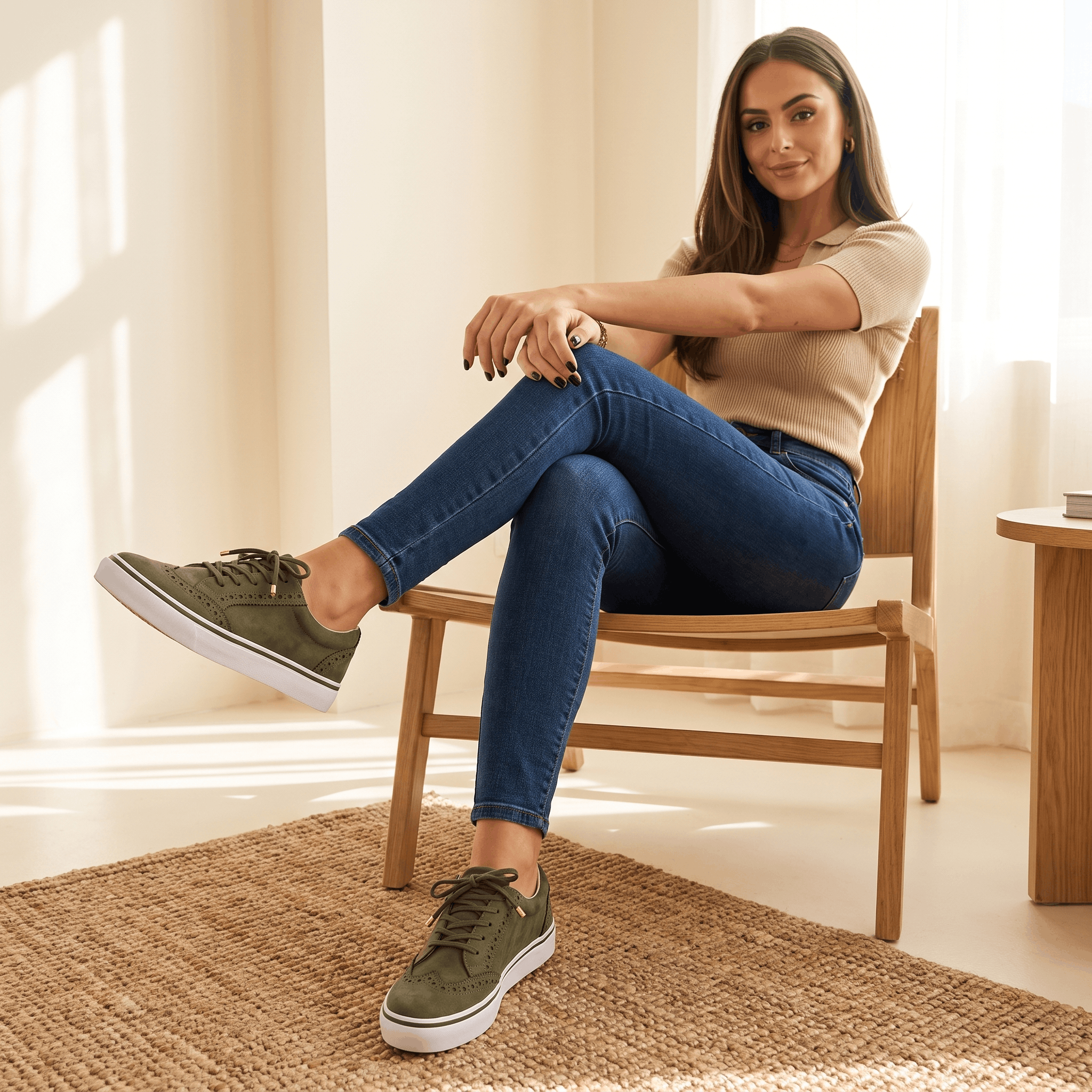 Tamara Suede Platform Sneakers – Brogue Perforated Lace-Up Casual Trainers
