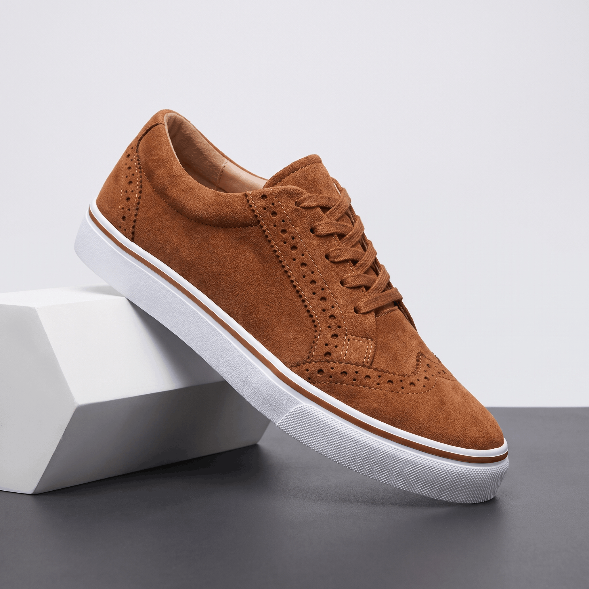 Tamara Suede Platform Sneakers – Brogue Perforated Lace-Up Casual Trainers