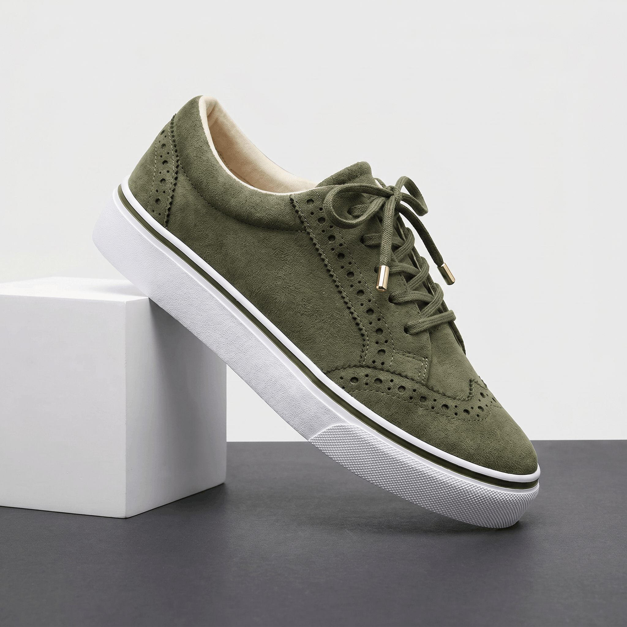 Tamara Suede Platform Sneakers – Brogue Perforated Lace-Up Casual Trainers