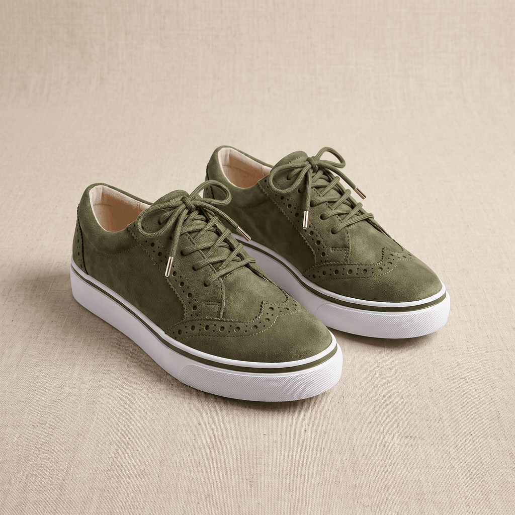 Tamara Suede Platform Sneakers – Brogue Perforated Lace-Up Casual Trainers