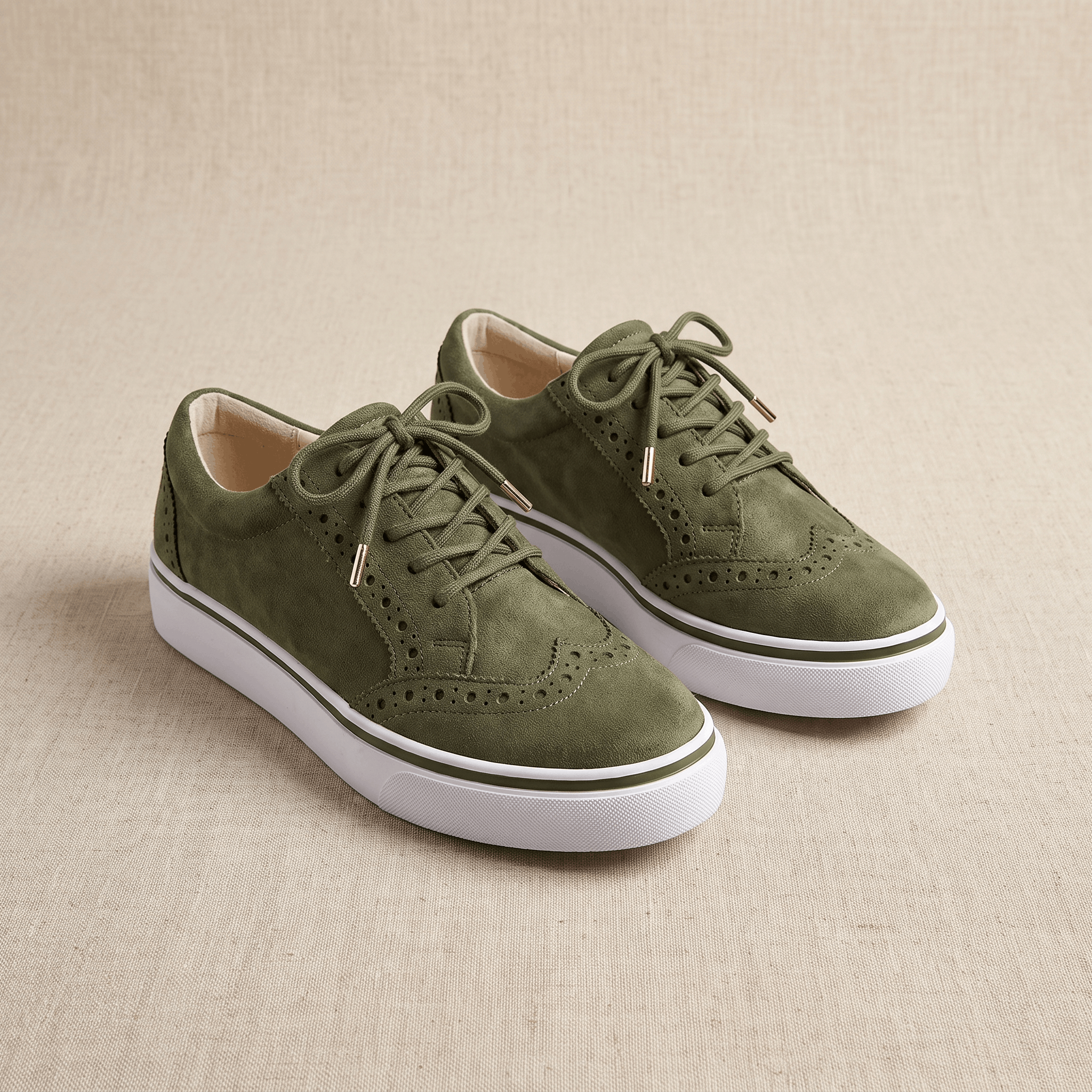 Tamara Suede Platform Sneakers – Brogue Perforated Lace-Up Casual Trainers