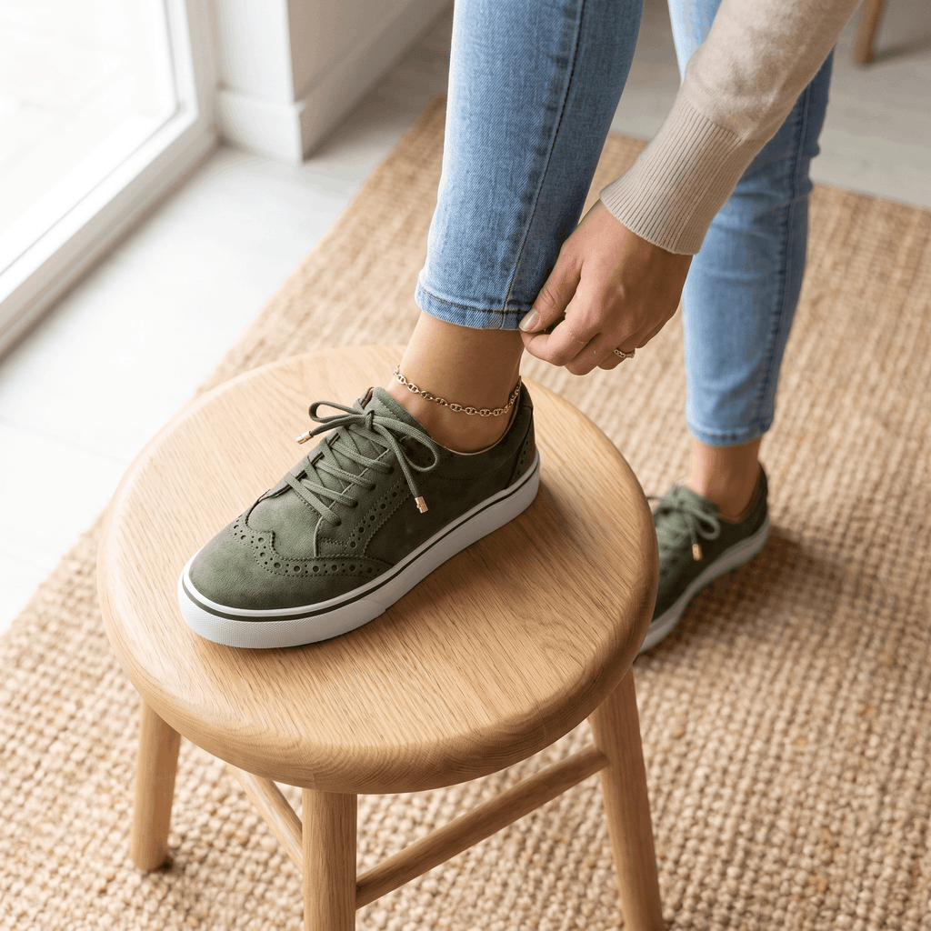 Tamara Suede Platform Sneakers – Brogue Perforated Lace-Up Casual Trainers