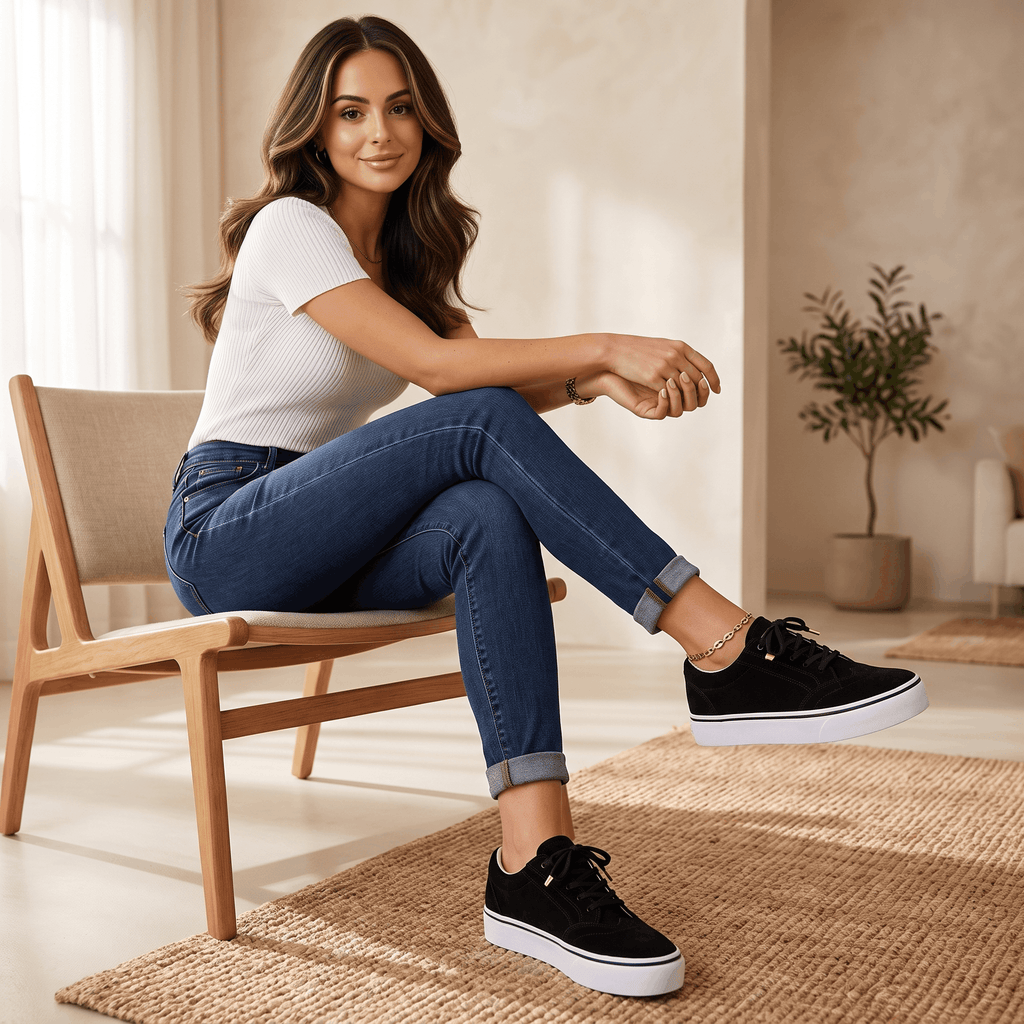 Tamara Suede Platform Sneakers – Brogue Perforated Lace-Up Casual Trainers