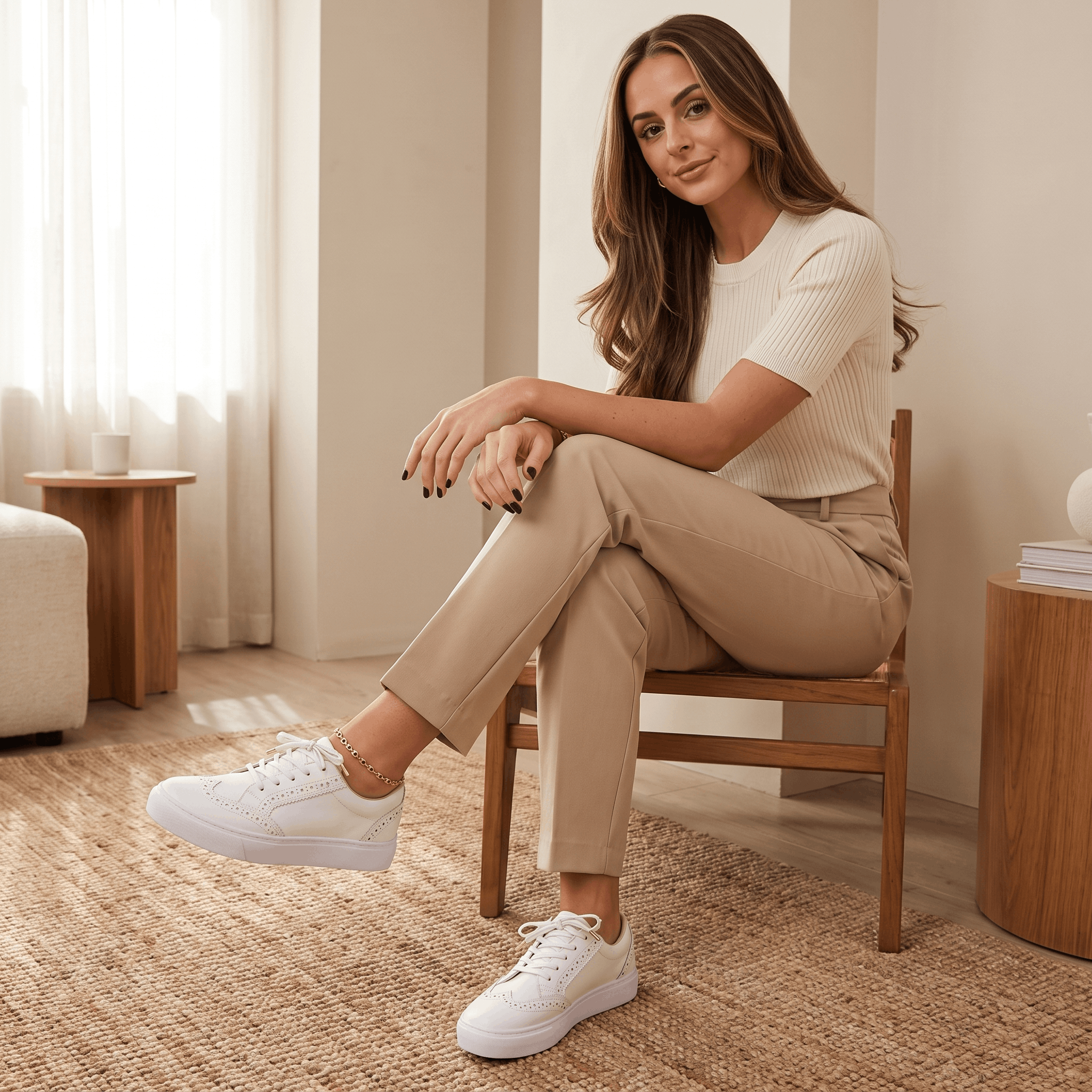 Tamara Suede Platform Sneakers – Brogue Perforated Lace-Up Casual Trainers