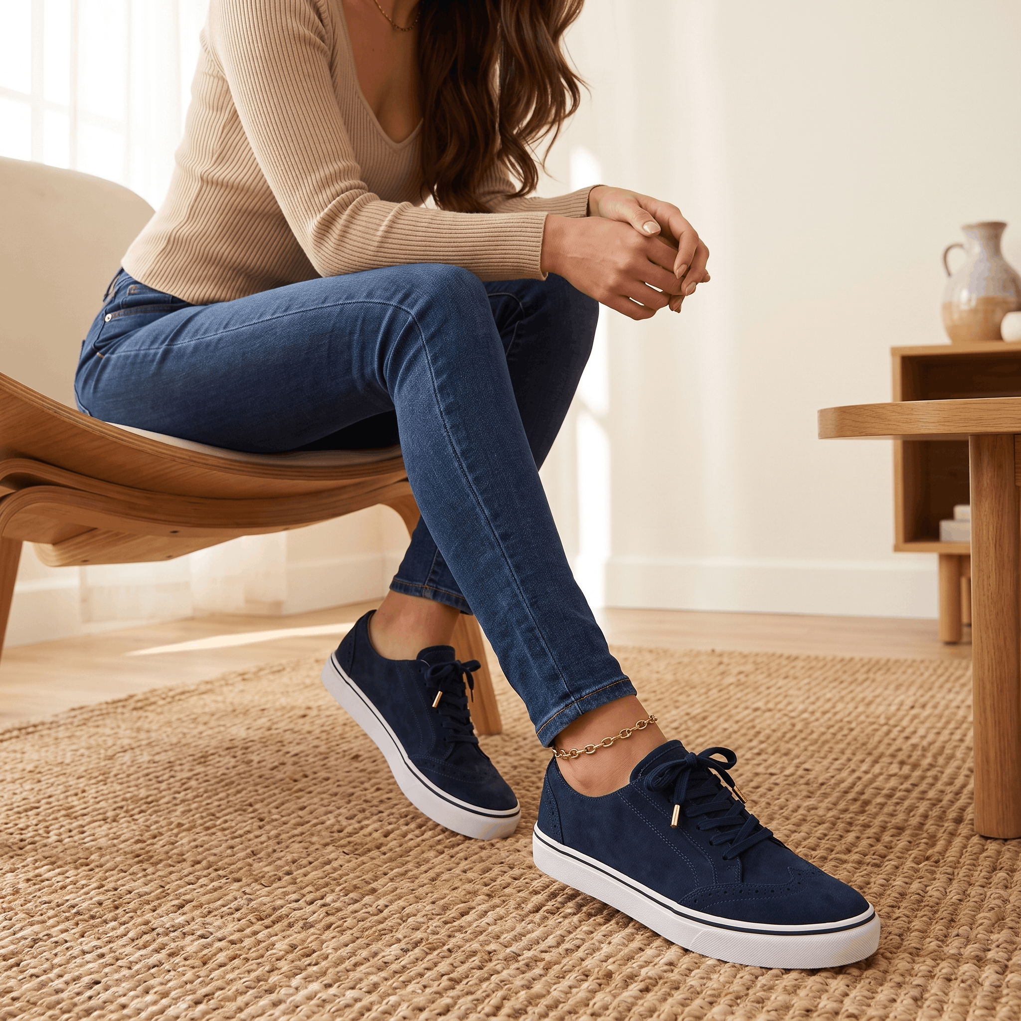Tamara Suede Platform Sneakers – Brogue Perforated Lace-Up Casual Trainers