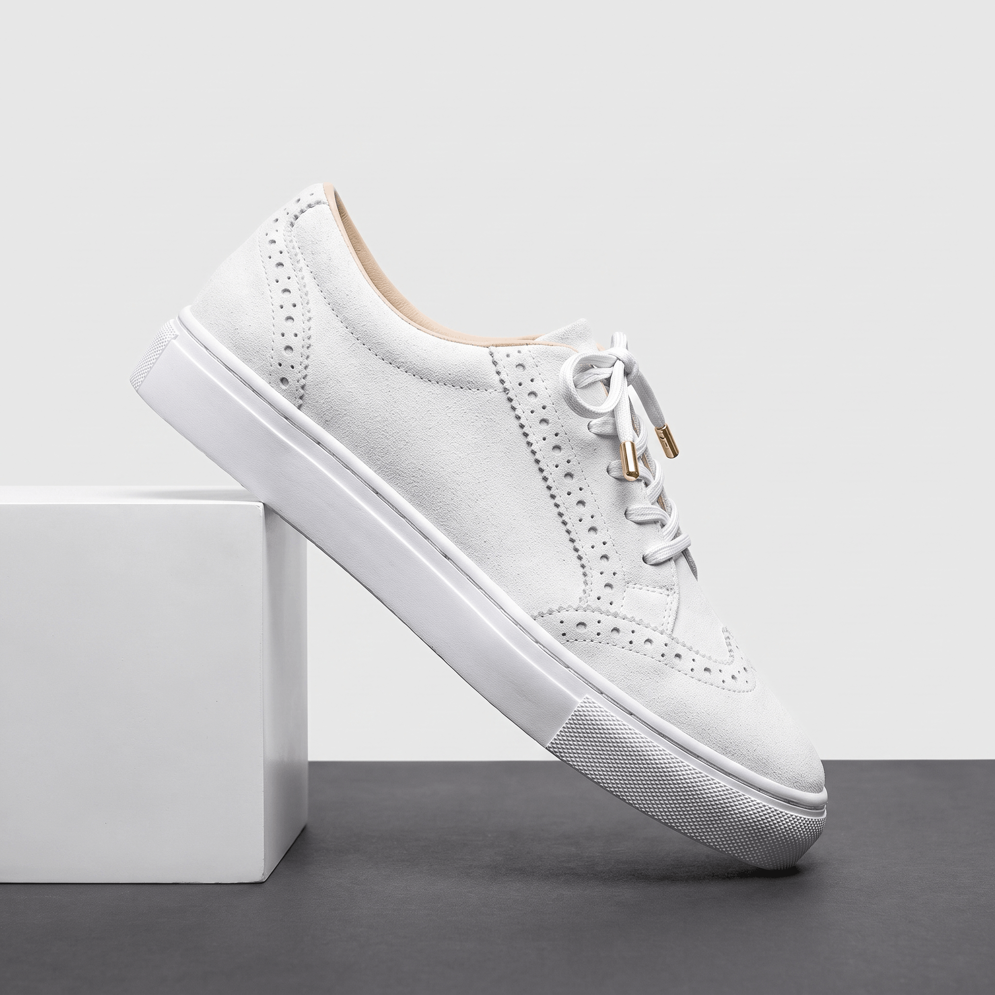 Tamara Suede Platform Sneakers – Brogue Perforated Lace-Up Casual Trainers