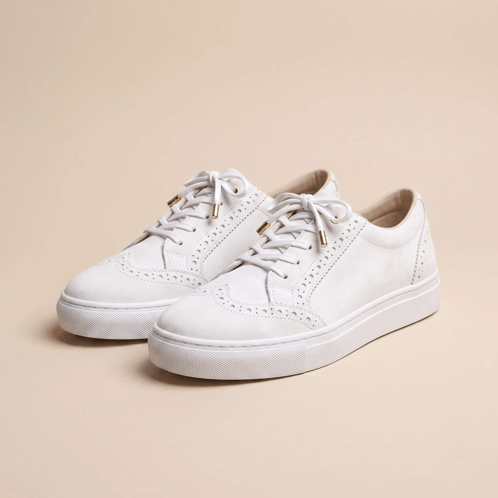 Tamara Suede Platform Sneakers – Brogue Perforated Lace-Up Casual Trainers