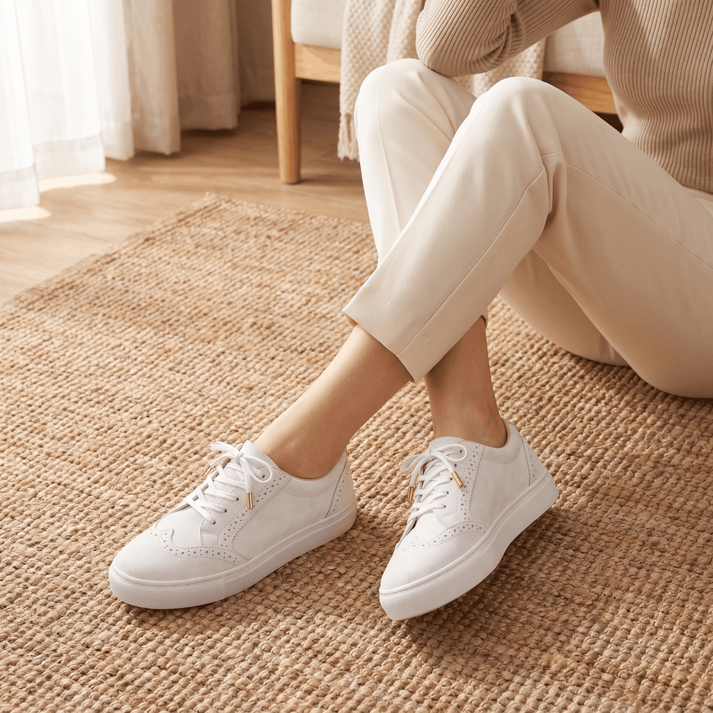 Tamara Suede Platform Sneakers – Brogue Perforated Lace-Up Casual Trainers