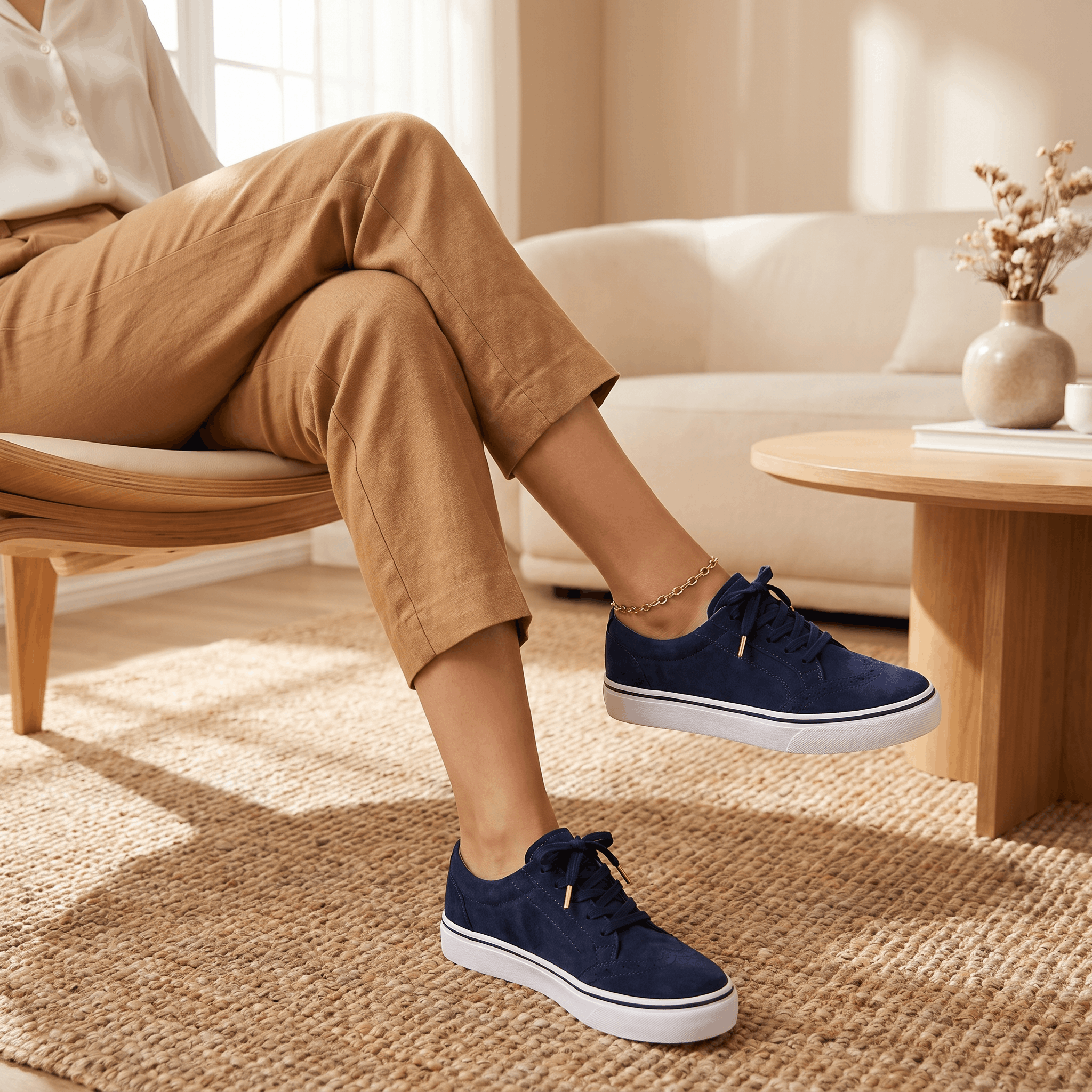 Tamara Suede Platform Sneakers – Brogue Perforated Lace-Up Casual Trainers