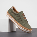 Ariana Leather Slip-On Sneakers – Perforated Cork-Sole Elastic-Band Footwear