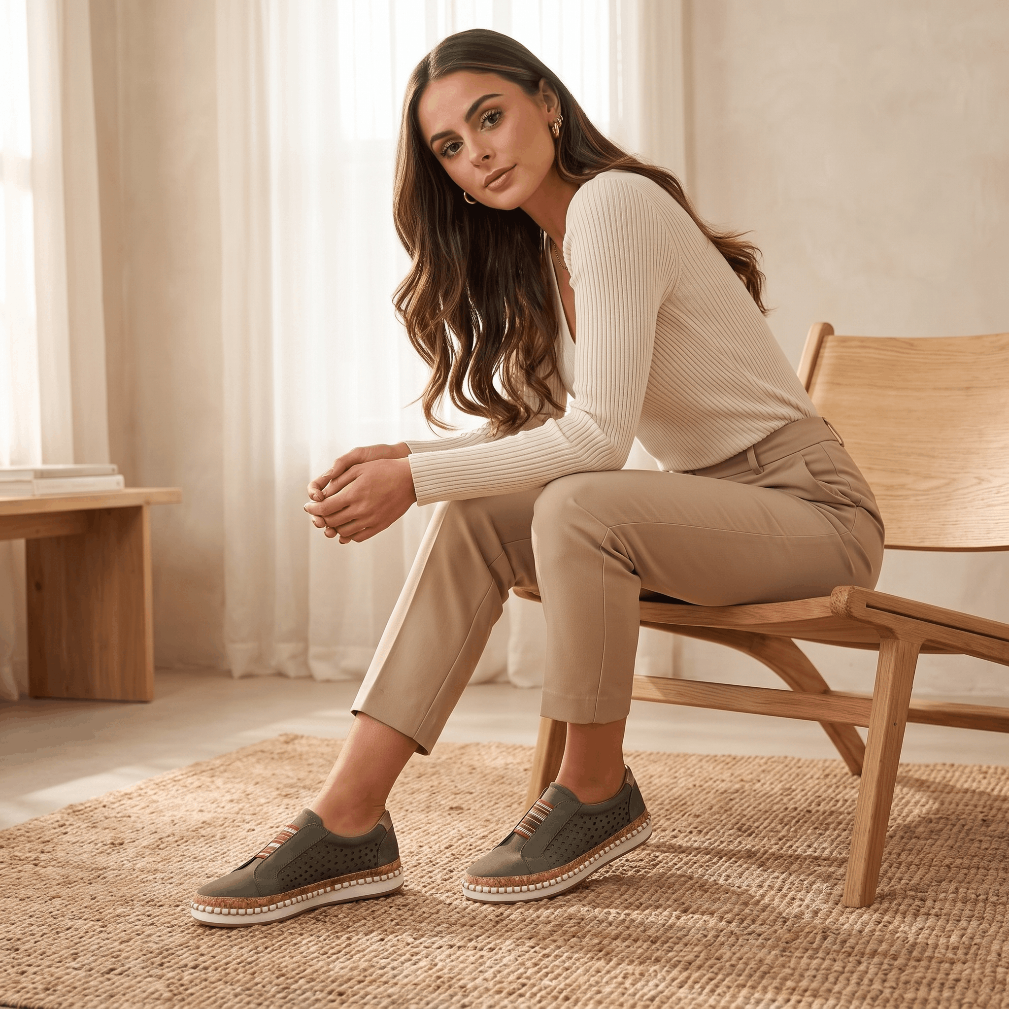 Ariana Leather Slip-On Sneakers – Perforated Cork-Sole Elastic-Band Footwear