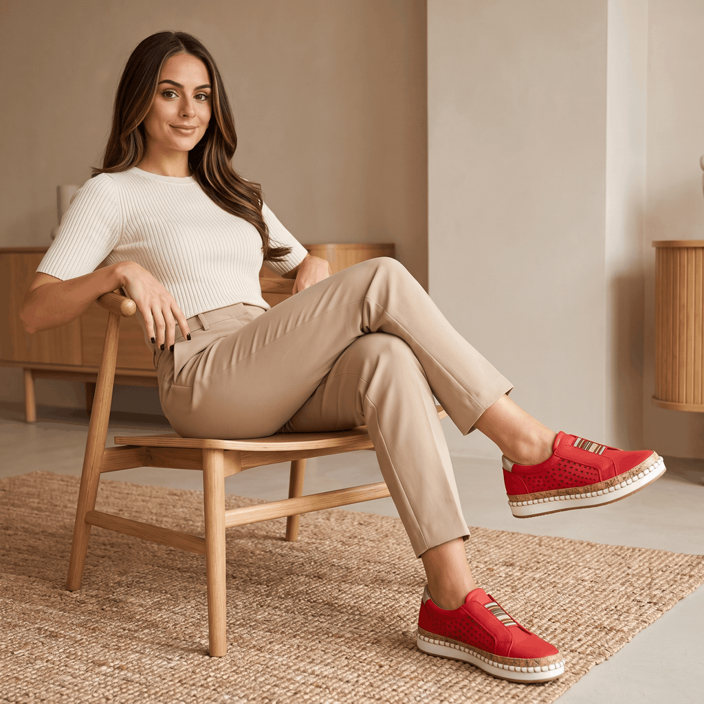Ariana Leather Slip-On Sneakers – Perforated Cork-Sole Elastic-Band Footwear