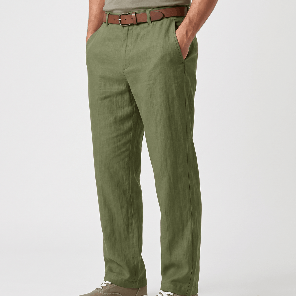 Marco Linen Blend Straight-Leg Pants – Flat Front Relaxed Summer Trousers