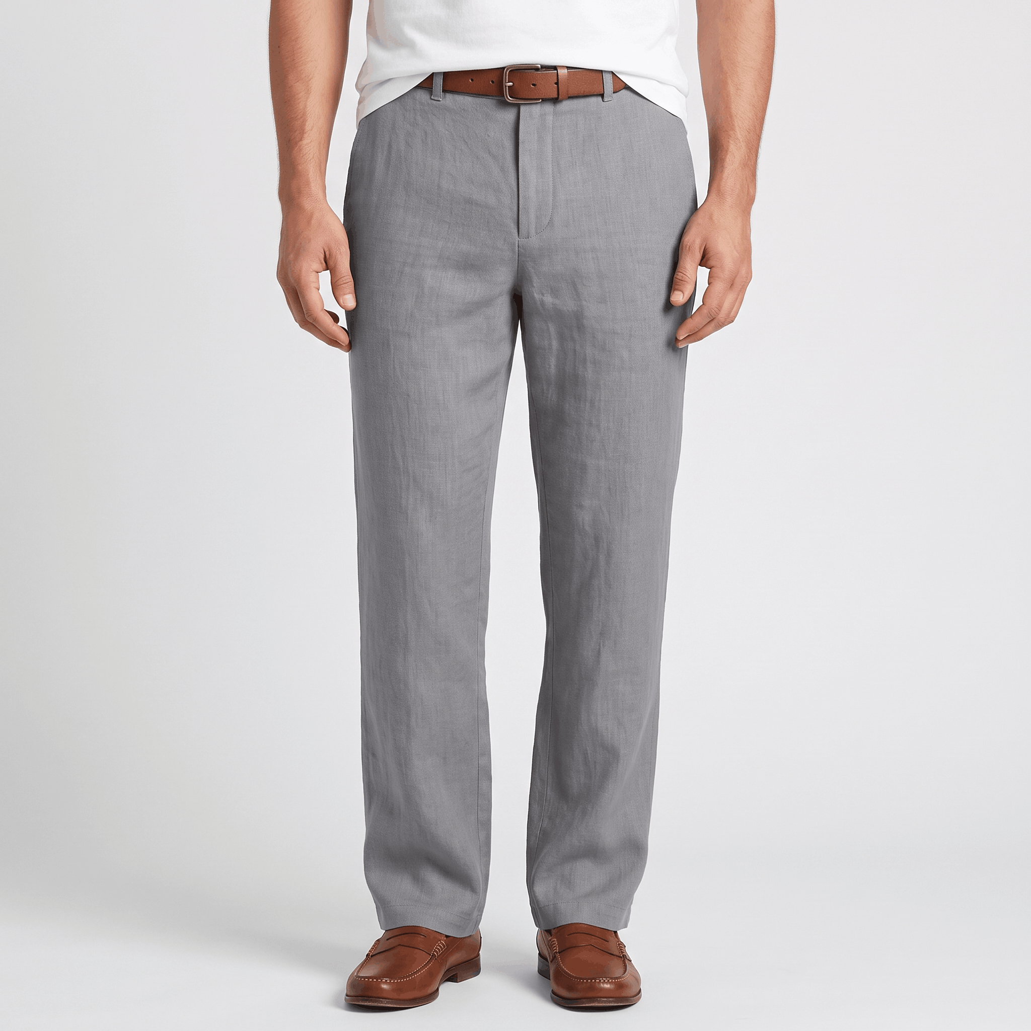 Marco Linen Blend Straight-Leg Pants – Flat Front Relaxed Summer Trousers