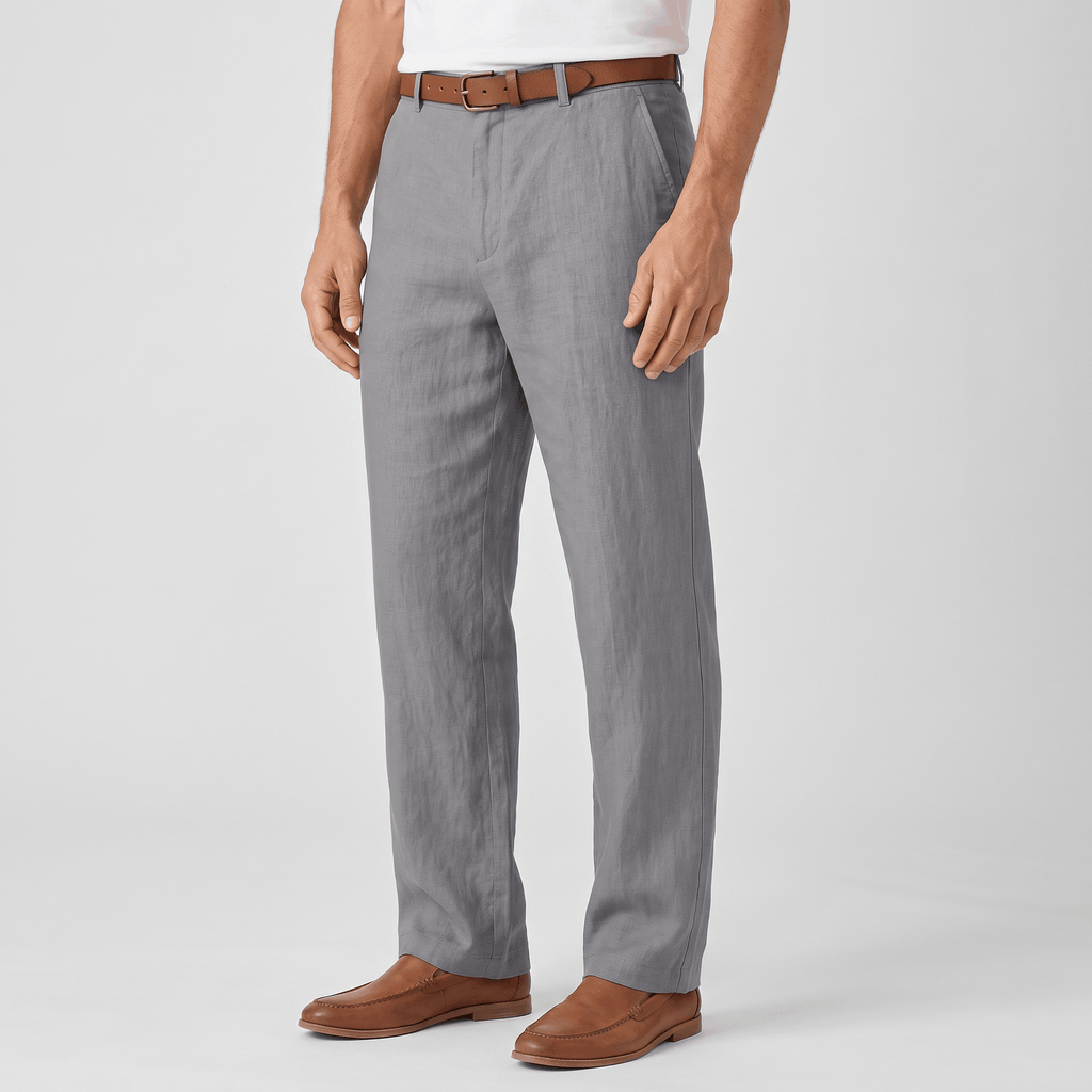 Marco Linen Blend Straight-Leg Pants – Flat Front Relaxed Summer Trousers