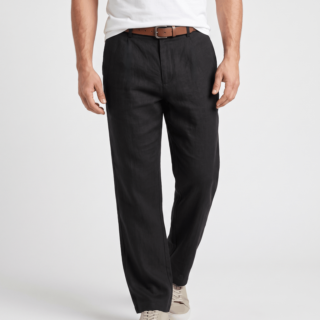 Marco Linen Blend Straight-Leg Pants – Flat Front Relaxed Summer Trousers
