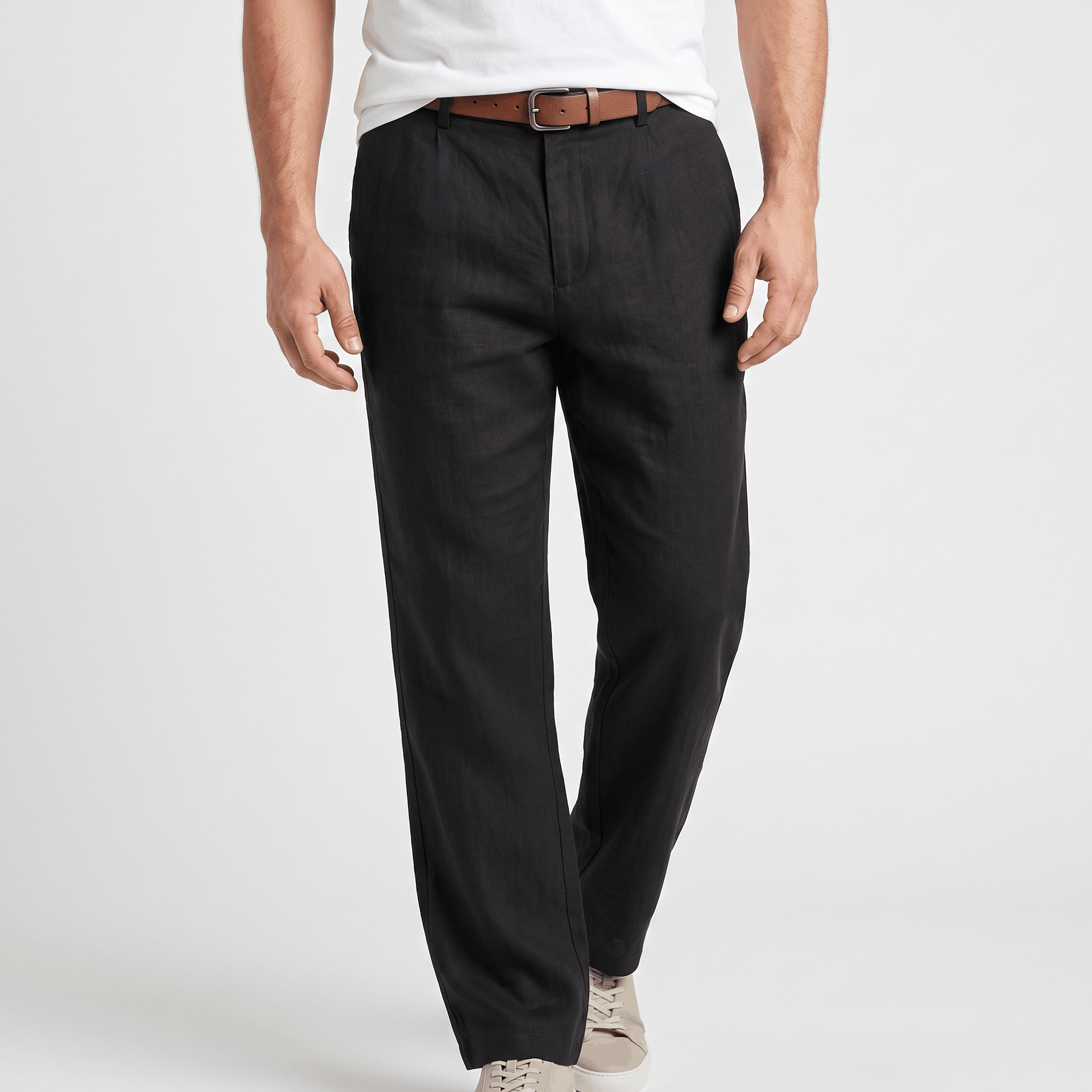 Marco Linen Blend Straight-Leg Pants – Flat Front Relaxed Summer Trousers