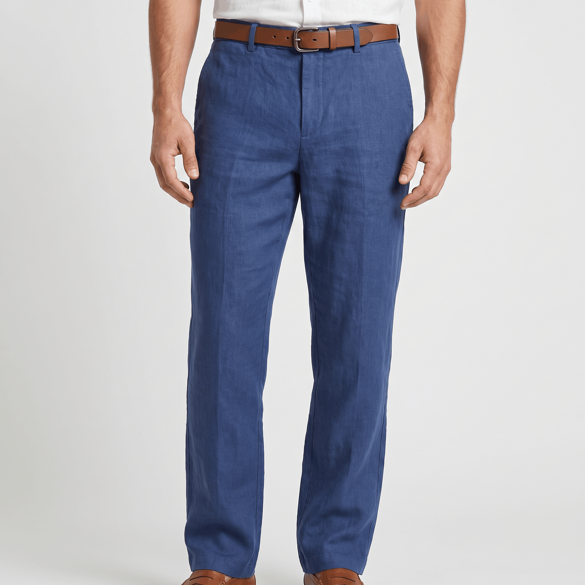 Marco Linen Blend Straight-Leg Pants – Flat Front Relaxed Summer Trousers