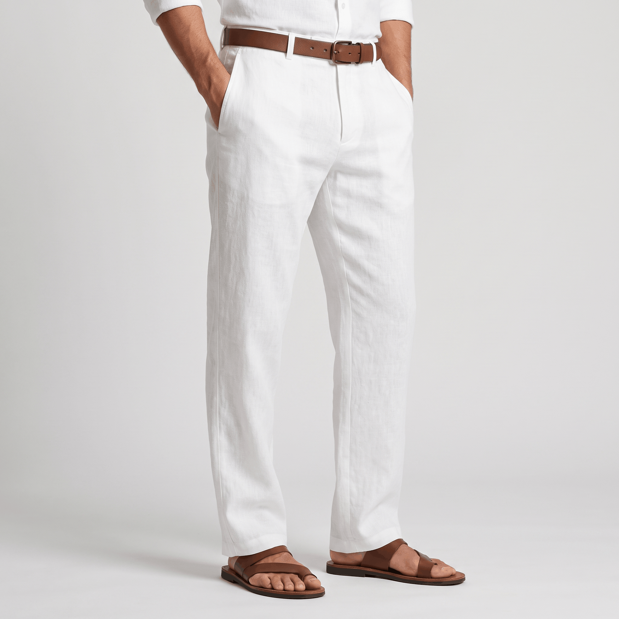 Marco Linen Blend Straight-Leg Pants – Flat Front Relaxed Summer Trousers