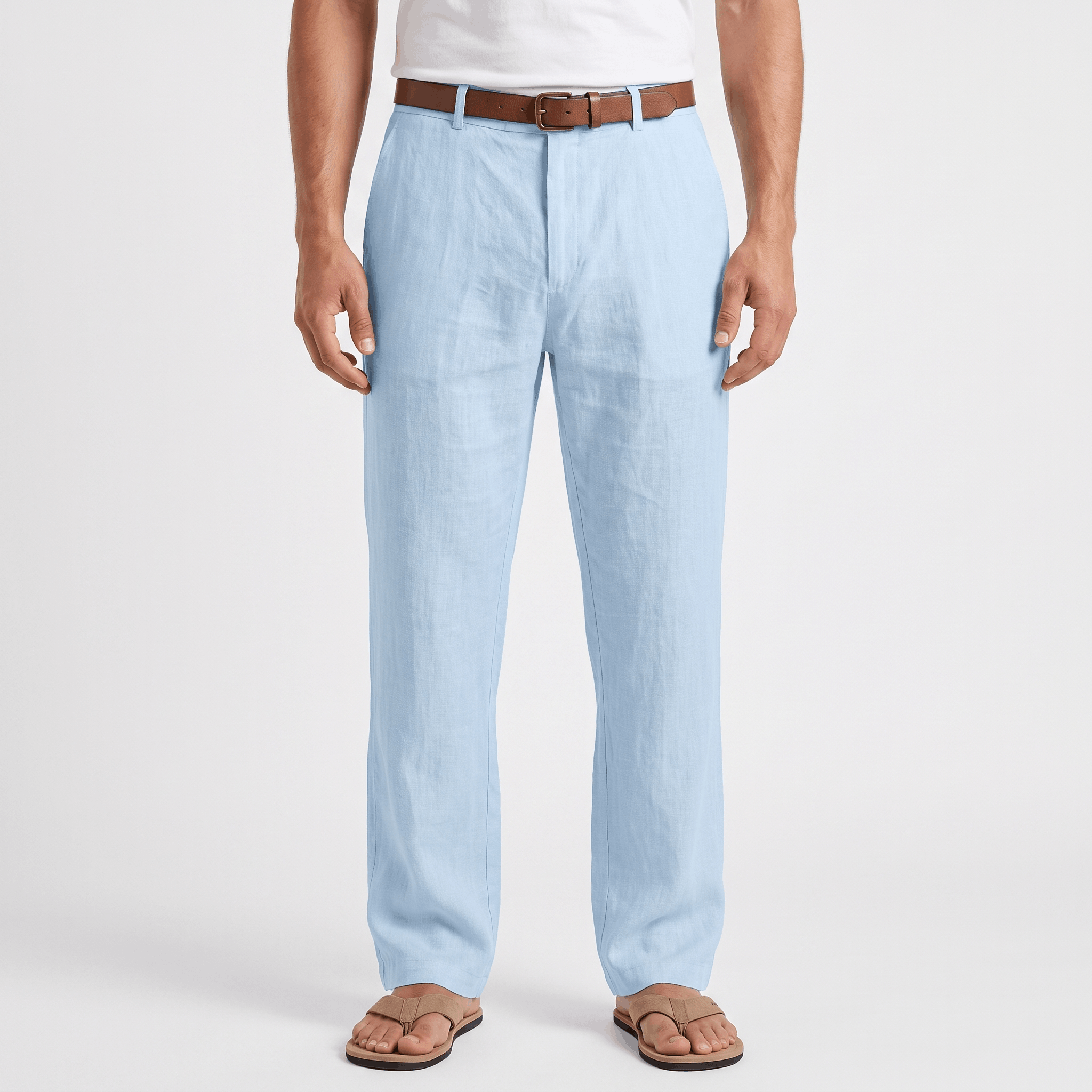 Marco Linen Blend Straight-Leg Pants – Flat Front Relaxed Summer Trousers