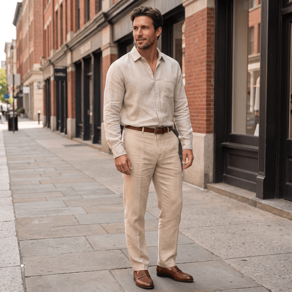 Marco Linen Blend Straight-Leg Pants – Flat Front Relaxed Summer Trousers