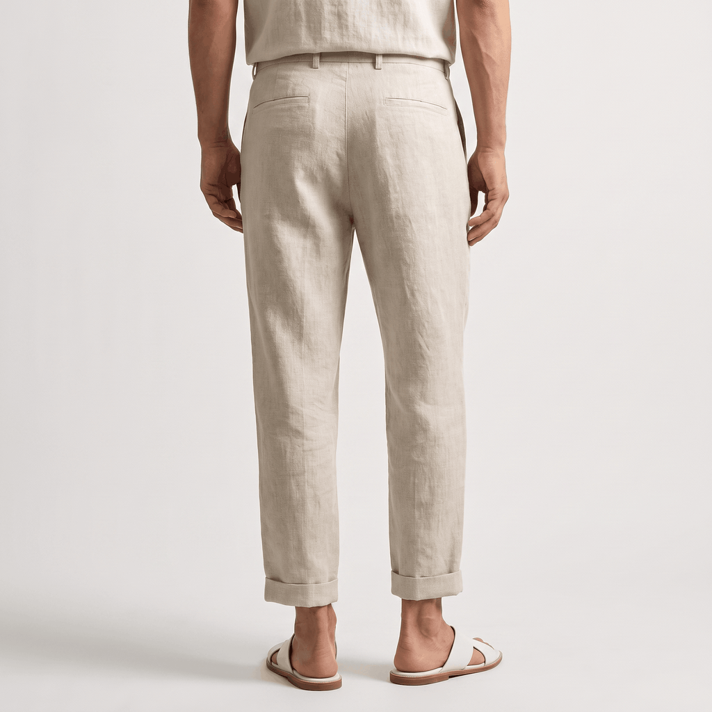Romano Linen Blend Cuffed Pants – Tapered Relaxed Ankle Trousers