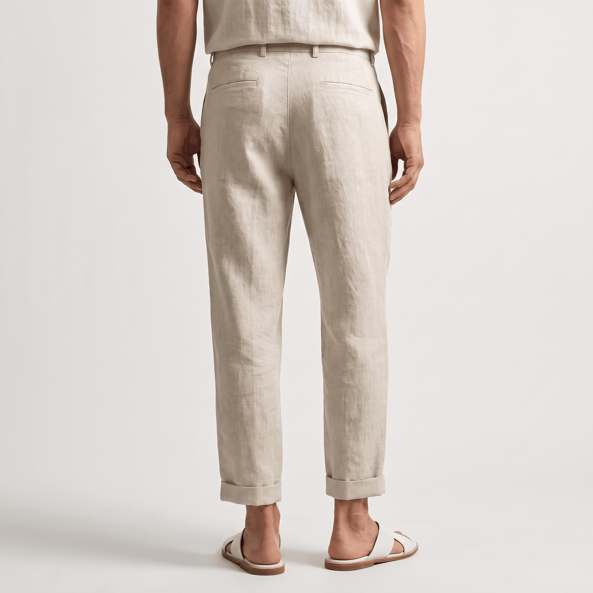 Romano Linen Blend Cuffed Pants – Tapered Relaxed Ankle Trousers