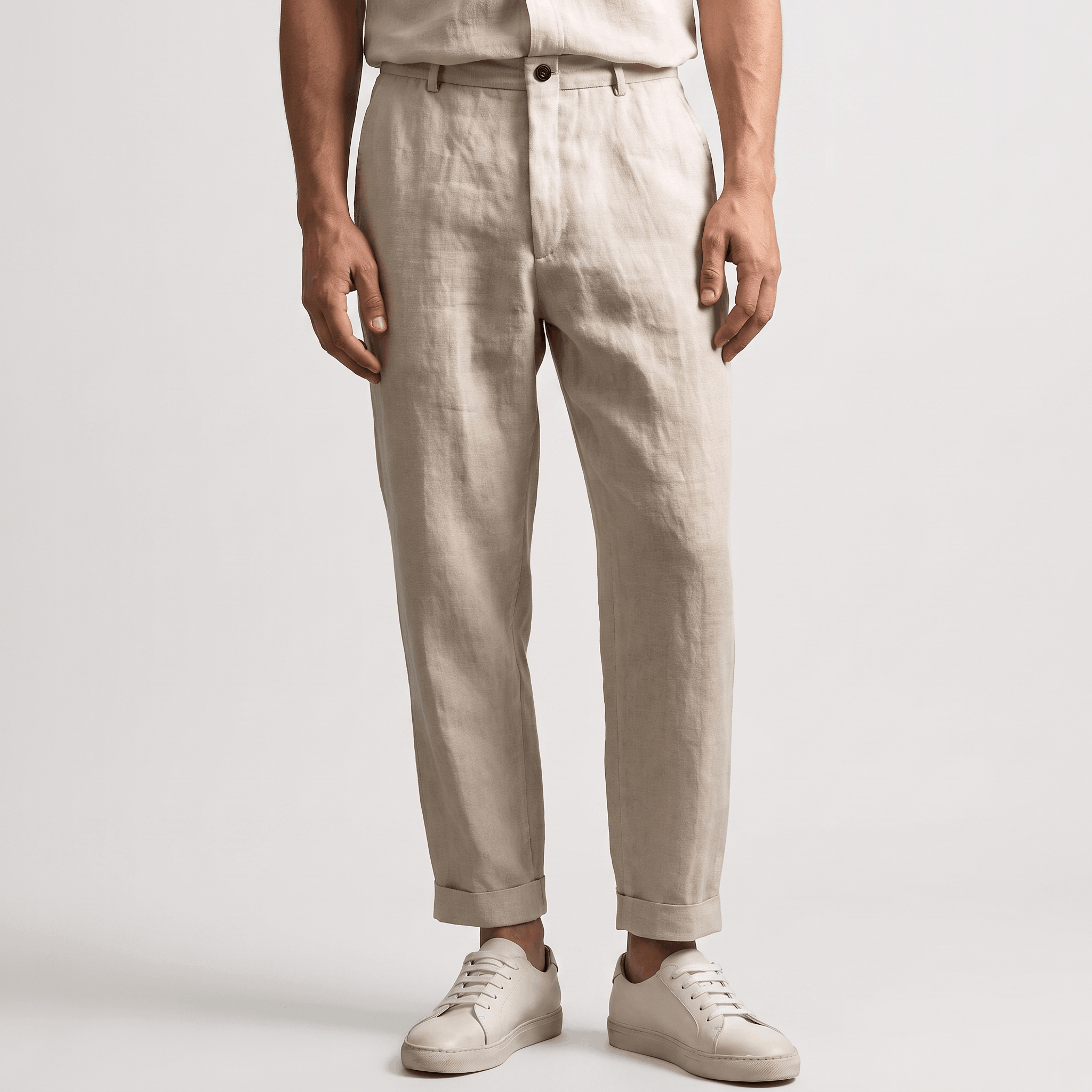Romano Linen Blend Cuffed Pants – Tapered Relaxed Ankle Trousers
