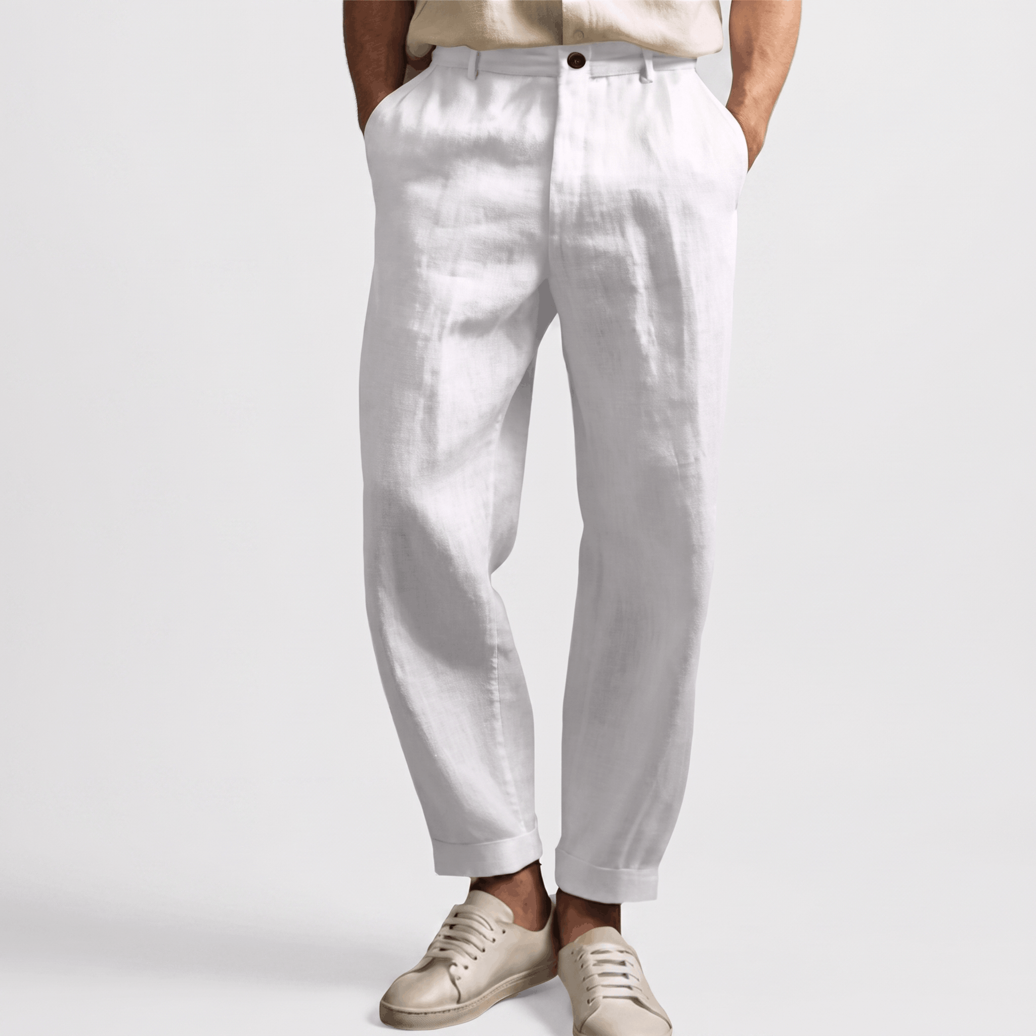 Romano Linen Blend Cuffed Pants – Tapered Relaxed Ankle Trousers