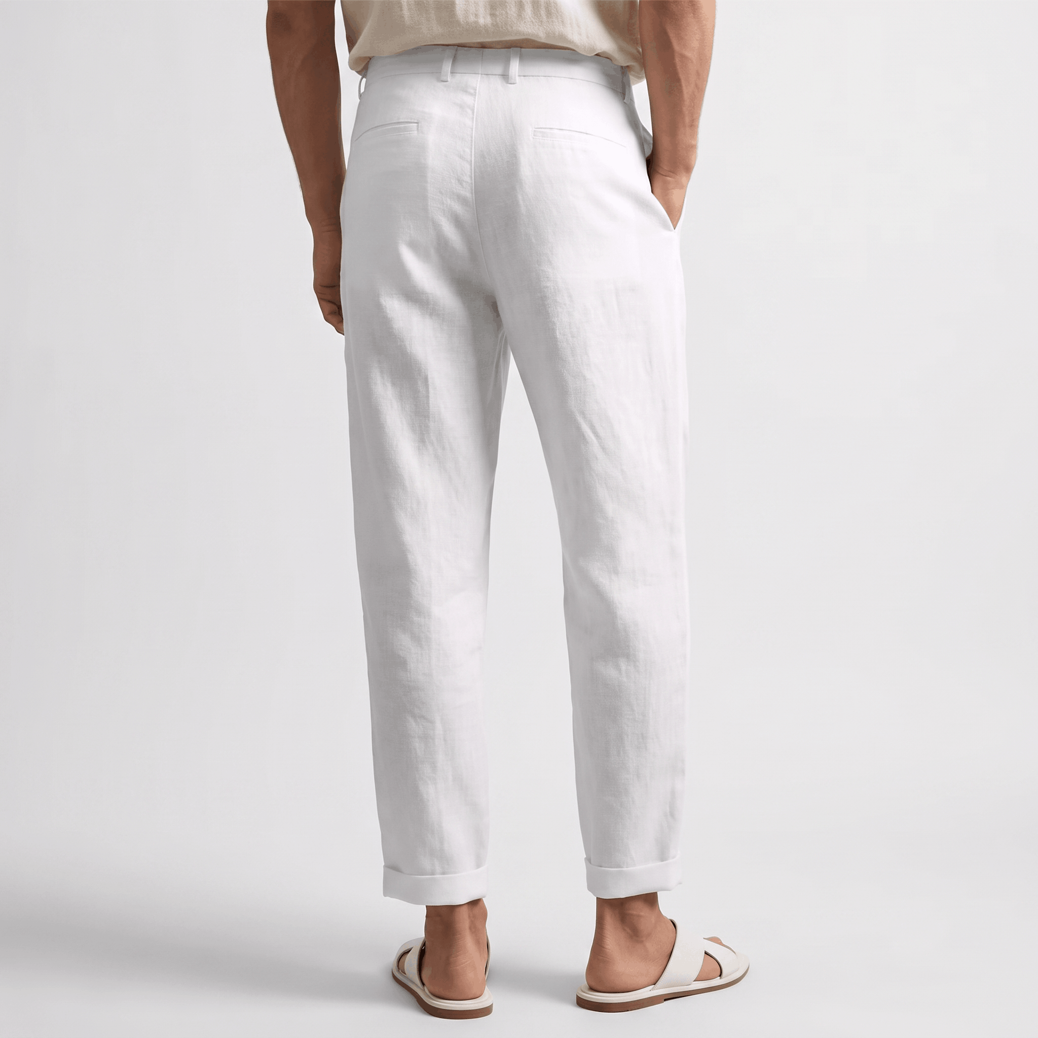 Romano Linen Blend Cuffed Pants – Tapered Relaxed Ankle Trousers