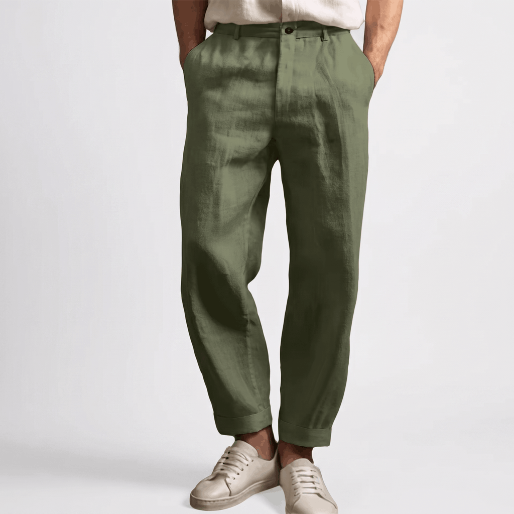 Romano Linen Blend Cuffed Pants – Tapered Relaxed Ankle Trousers