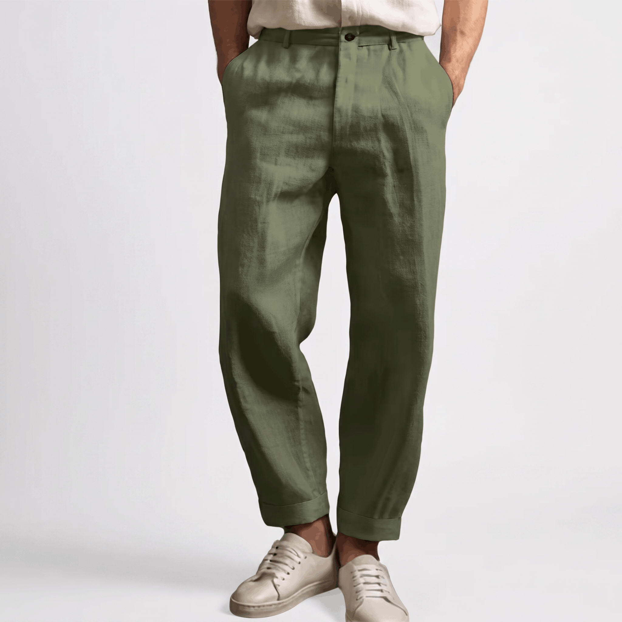 Romano Linen Blend Cuffed Pants – Tapered Relaxed Ankle Trousers