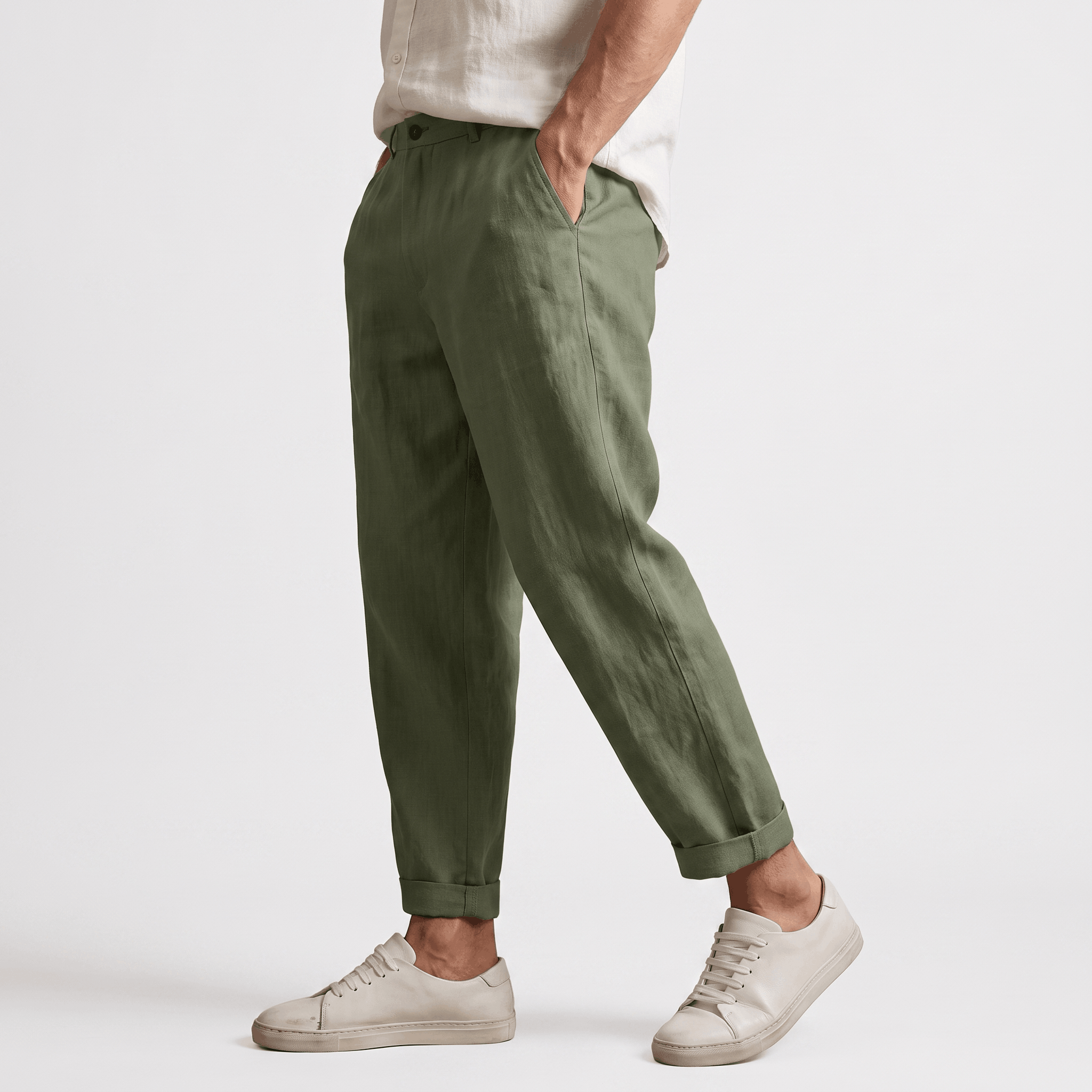 Romano Linen Blend Cuffed Pants – Tapered Relaxed Ankle Trousers