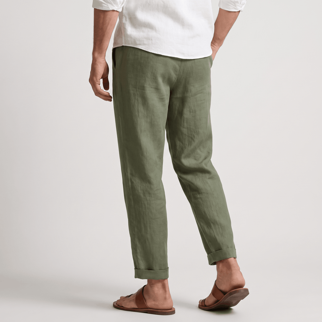 Romano Linen Blend Cuffed Pants – Tapered Relaxed Ankle Trousers