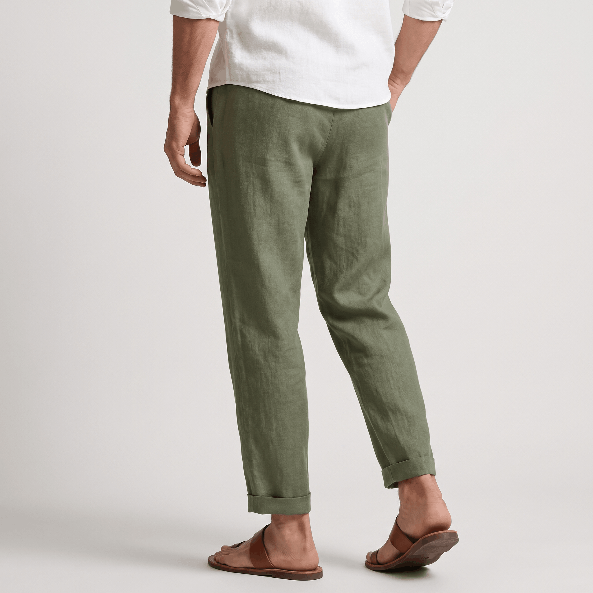 Romano Linen Blend Cuffed Pants – Tapered Relaxed Ankle Trousers