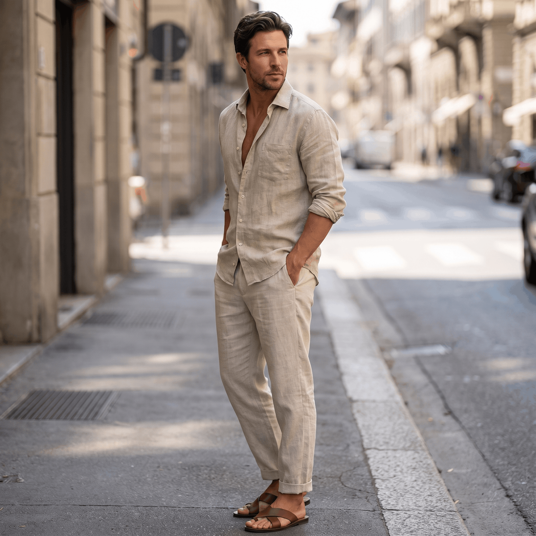 Romano Linen Blend Cuffed Pants – Tapered Relaxed Ankle Trousers