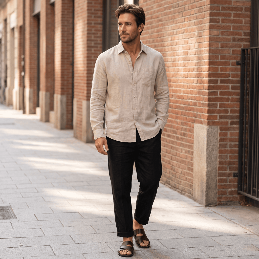 Romano Linen Blend Cuffed Pants – Tapered Relaxed Ankle Trousers