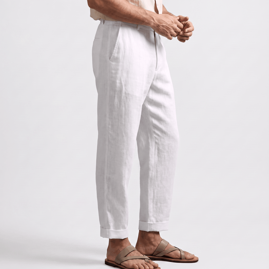 Romano Linen Blend Cuffed Pants – Tapered Relaxed Ankle Trousers