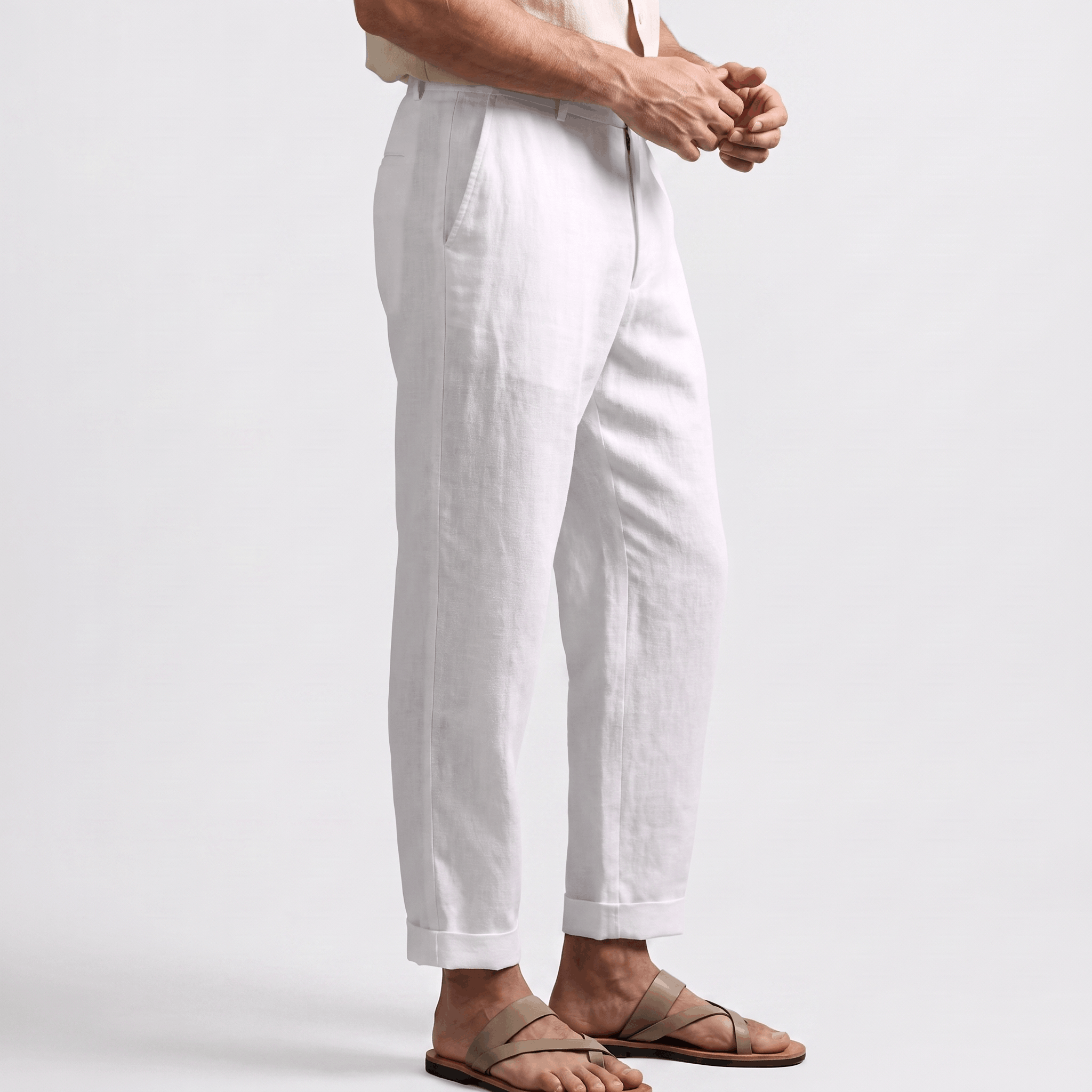 Romano Linen Blend Cuffed Pants – Tapered Relaxed Ankle Trousers