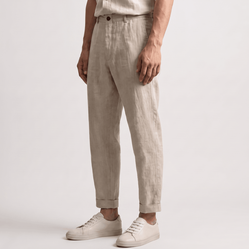Romano Linen Blend Cuffed Pants – Tapered Relaxed Ankle Trousers