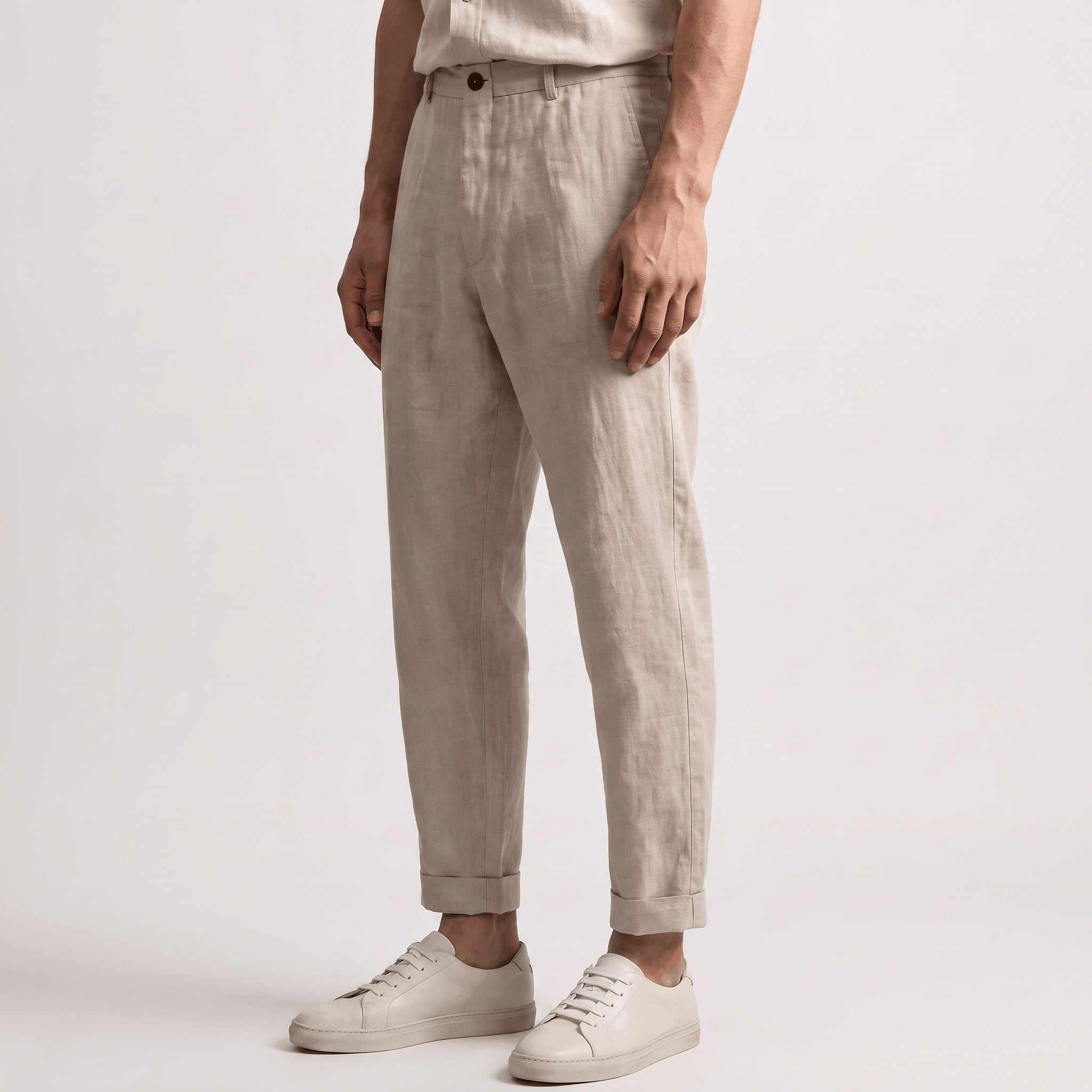 Romano Linen Blend Cuffed Pants – Tapered Relaxed Ankle Trousers